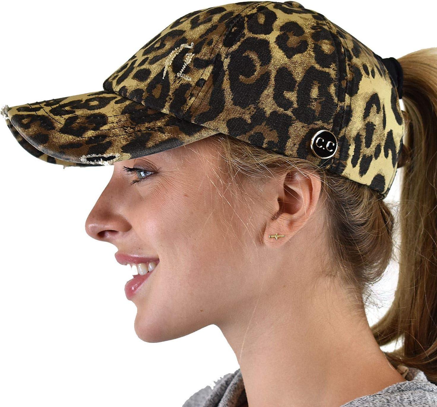 imageCC Ponycap Criss Cross Messy Bun Side Button for Mask Adjustable Baseball CapLeopard