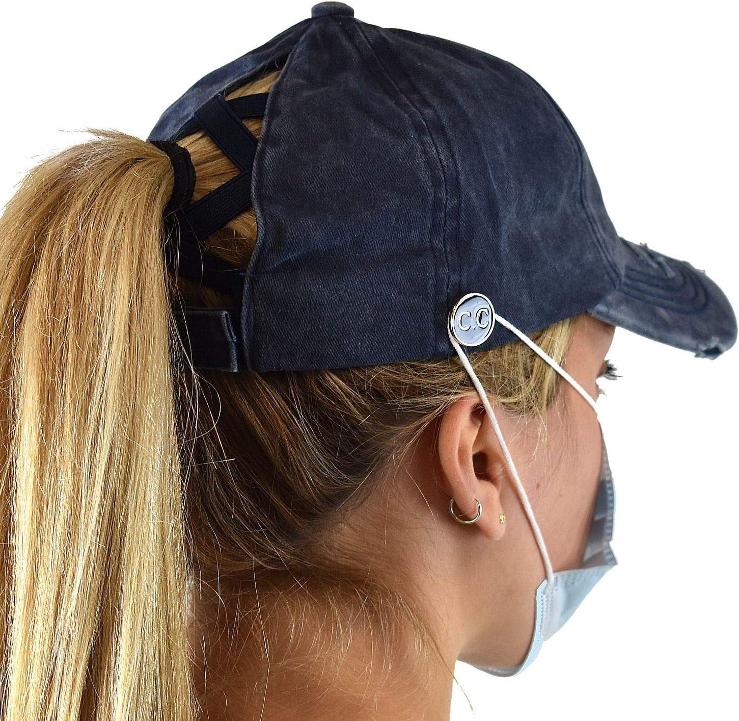 imageCC Ponycap Criss Cross Messy Bun Side Button for Mask Adjustable Baseball CapNavy