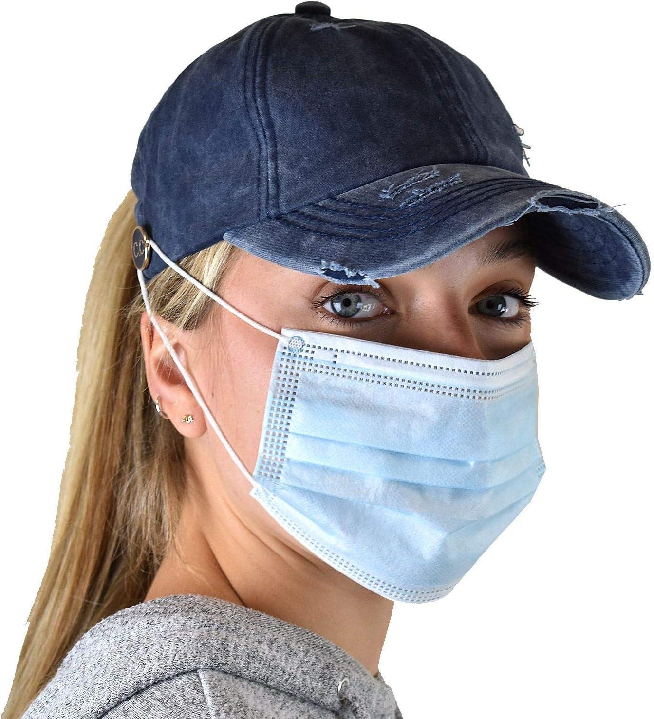 imageCC Ponycap Criss Cross Messy Bun Side Button for Mask Adjustable Baseball CapNavy