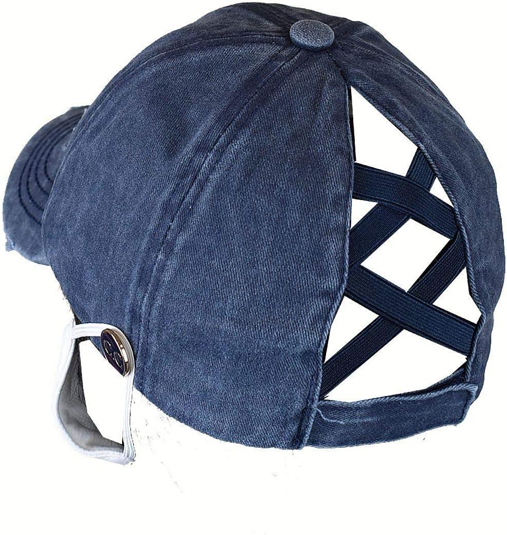 imageCC Ponycap Criss Cross Messy Bun Side Button for Mask Adjustable Baseball CapNavy