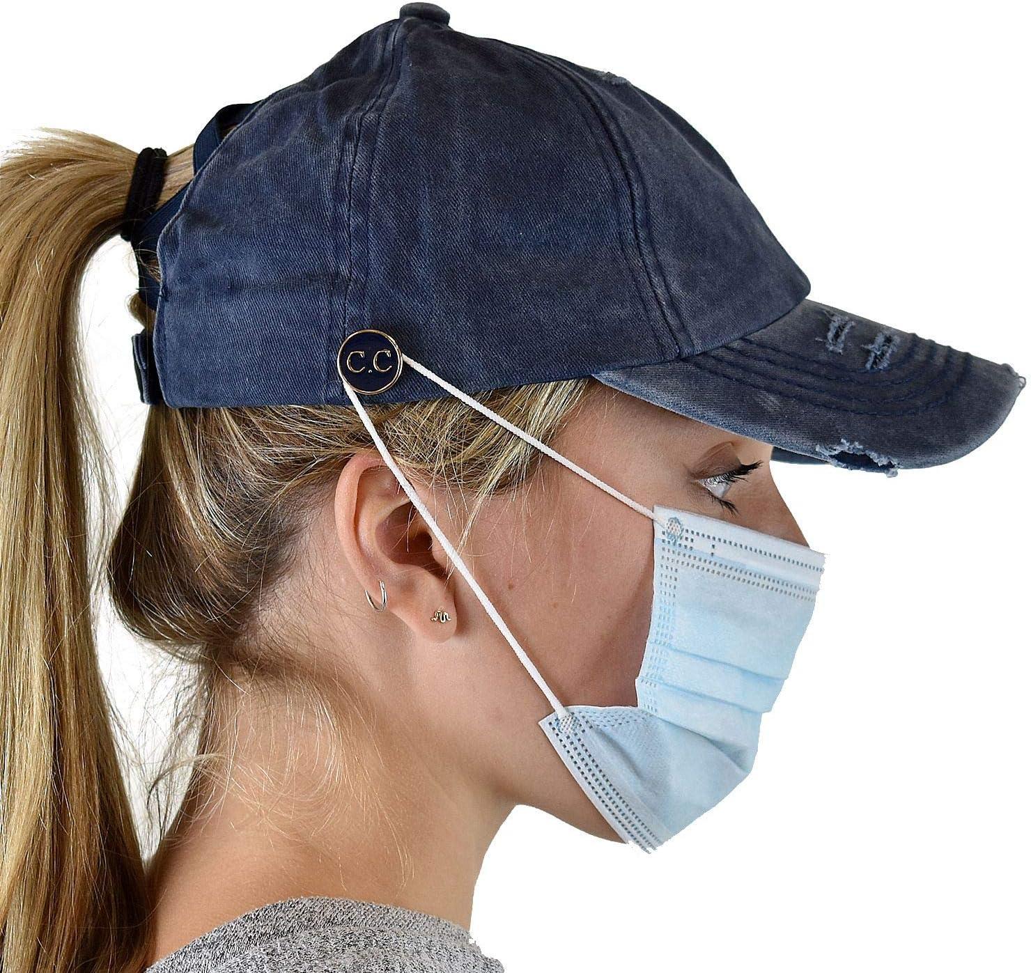 imageCC Ponycap Criss Cross Messy Bun Side Button for Mask Adjustable Baseball CapNavy