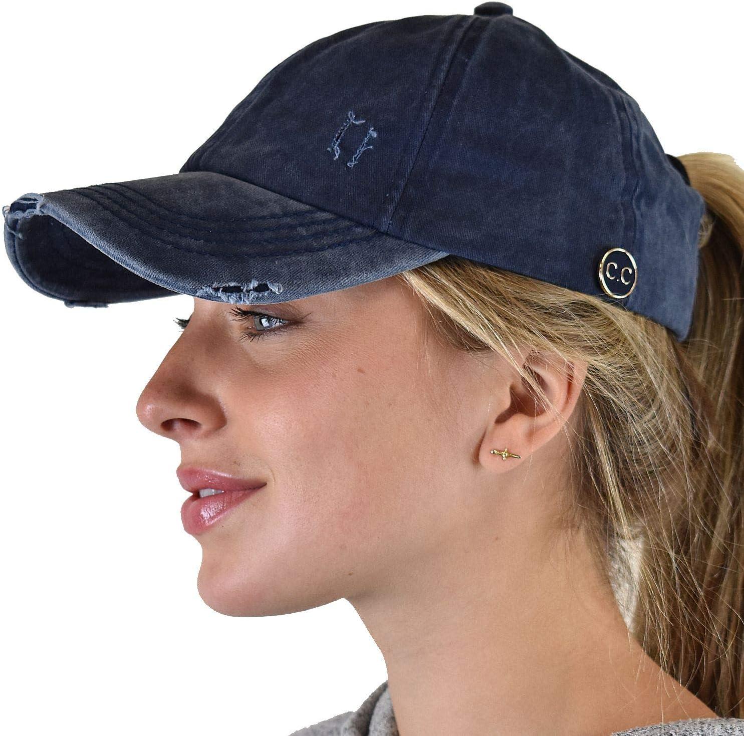 imageCC Ponycap Criss Cross Messy Bun Side Button for Mask Adjustable Baseball CapNavy