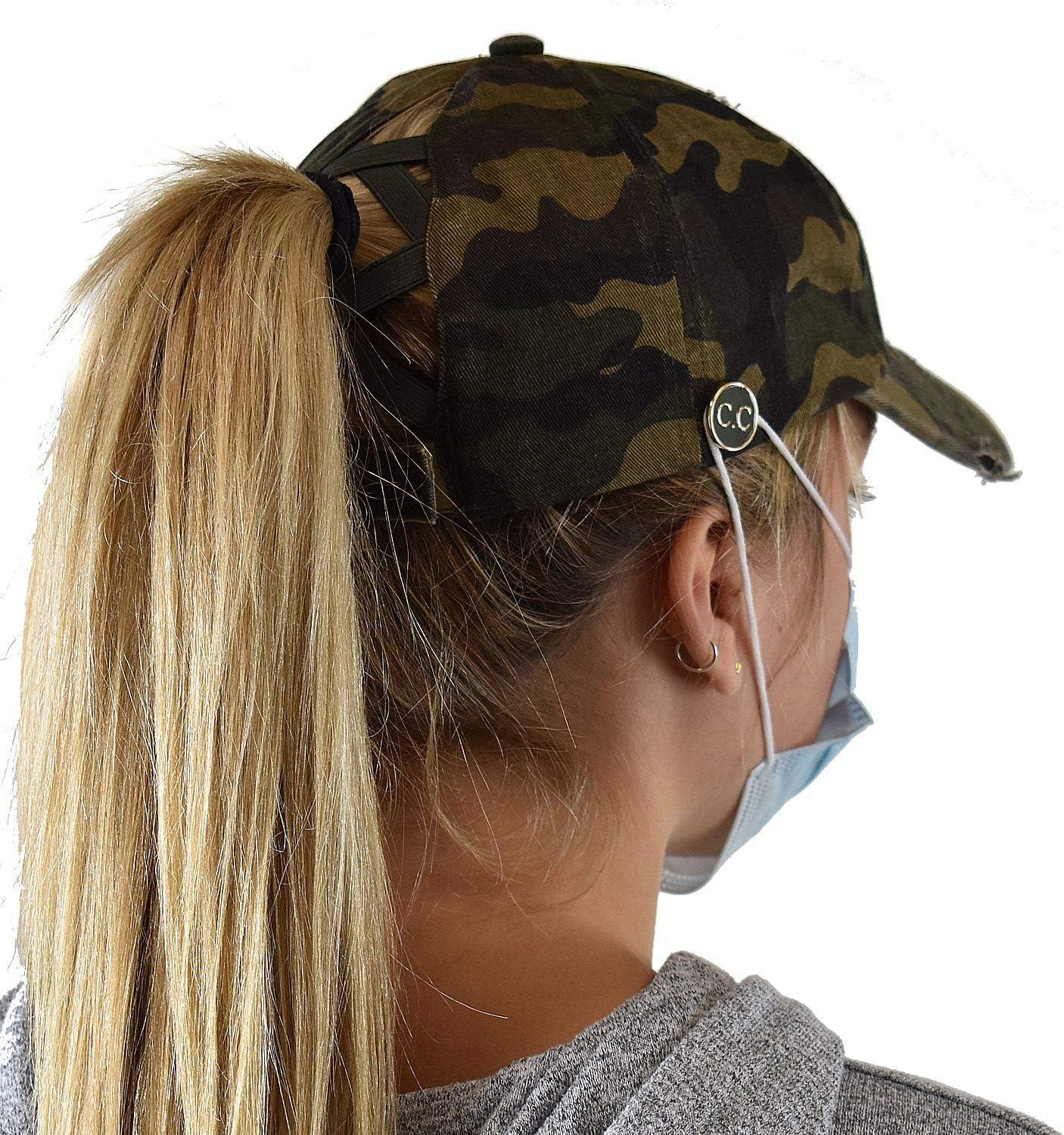 imageCC Ponycap Criss Cross Messy Bun Side Button for Mask Adjustable Baseball CapOlive Camo