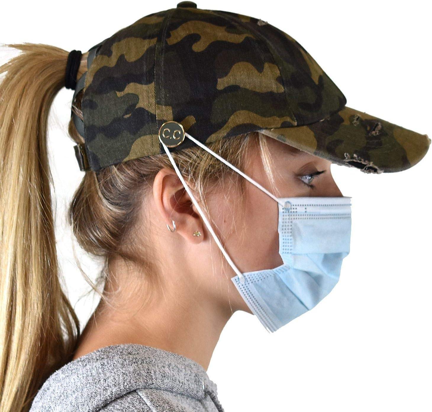 imageCC Ponycap Criss Cross Messy Bun Side Button for Mask Adjustable Baseball CapOlive Camo