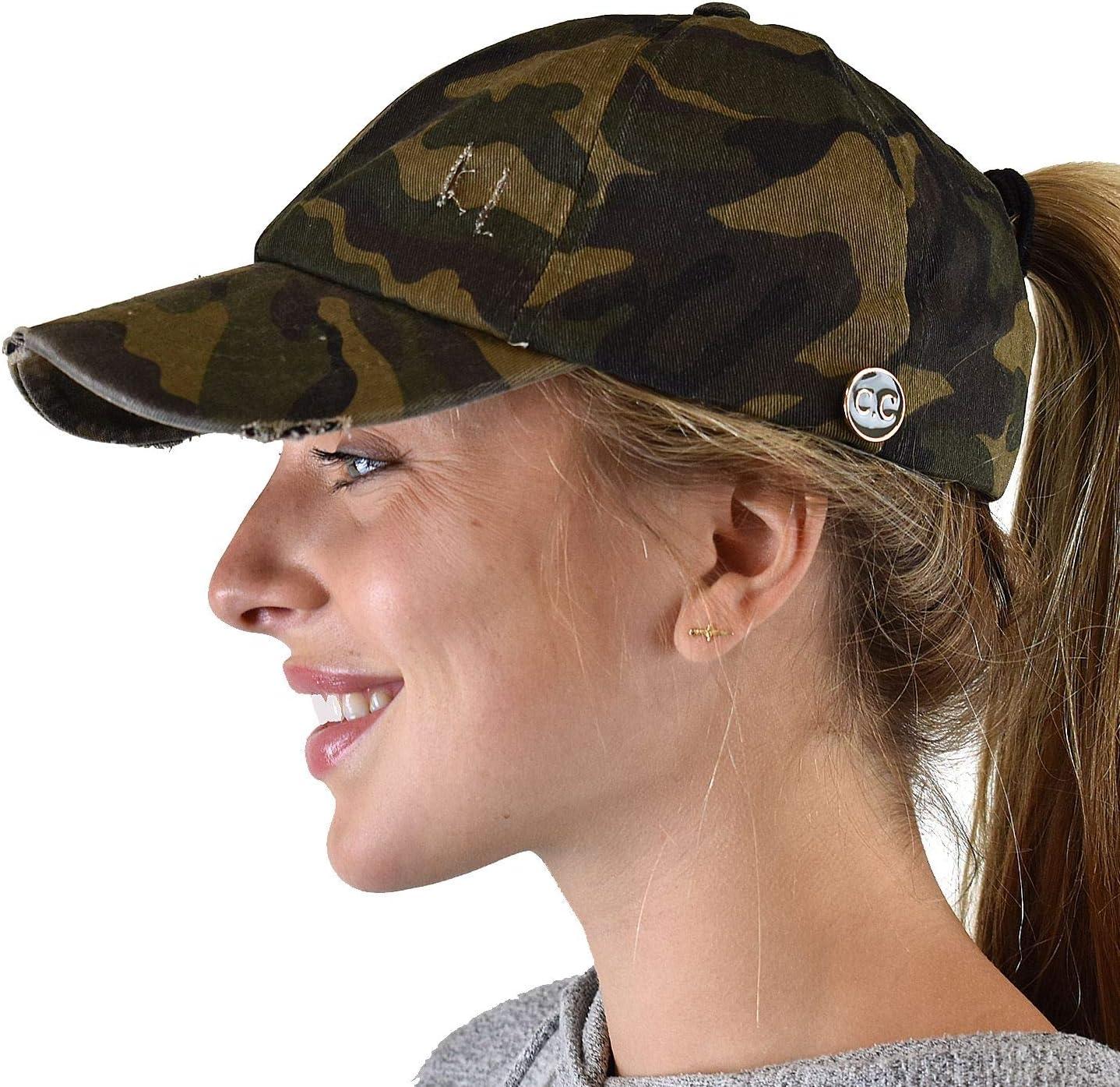 imageCC Ponycap Criss Cross Messy Bun Side Button for Mask Adjustable Baseball CapOlive Camo