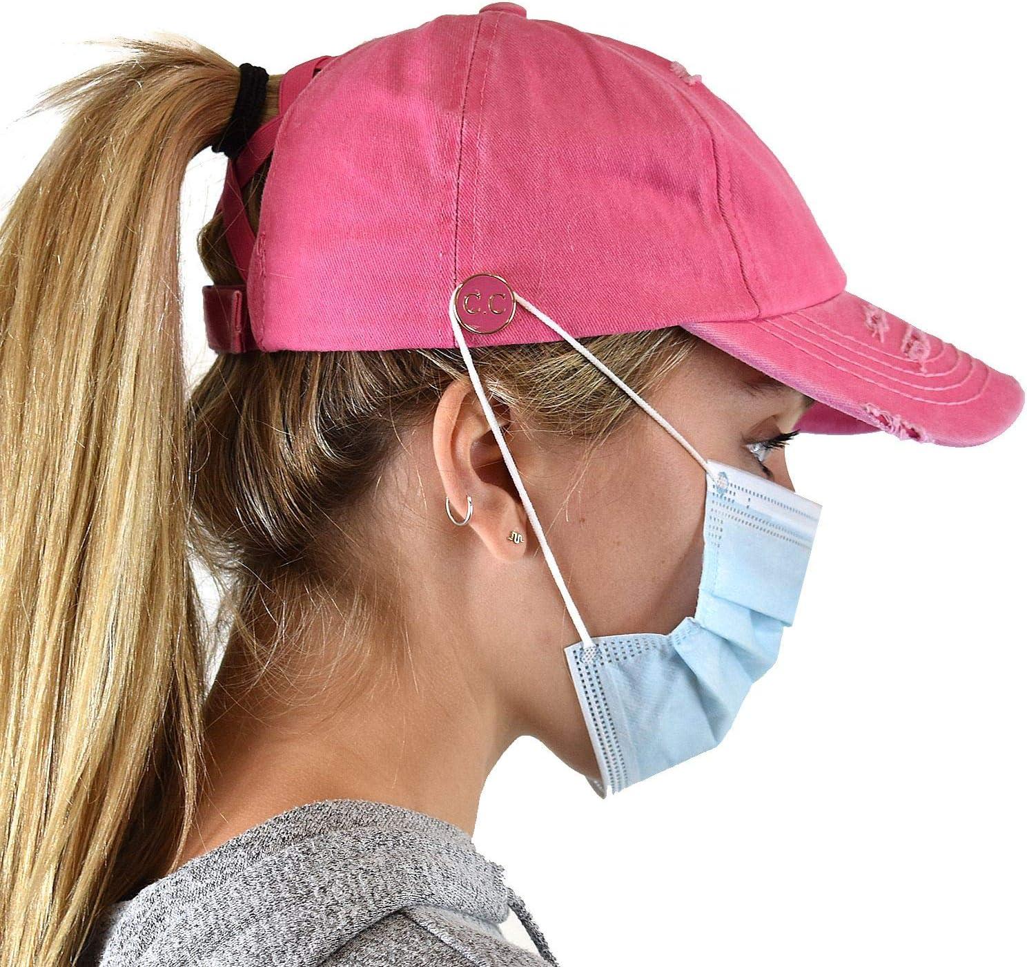imageCC Ponycap Criss Cross Messy Bun Side Button for Mask Adjustable Baseball CapPink