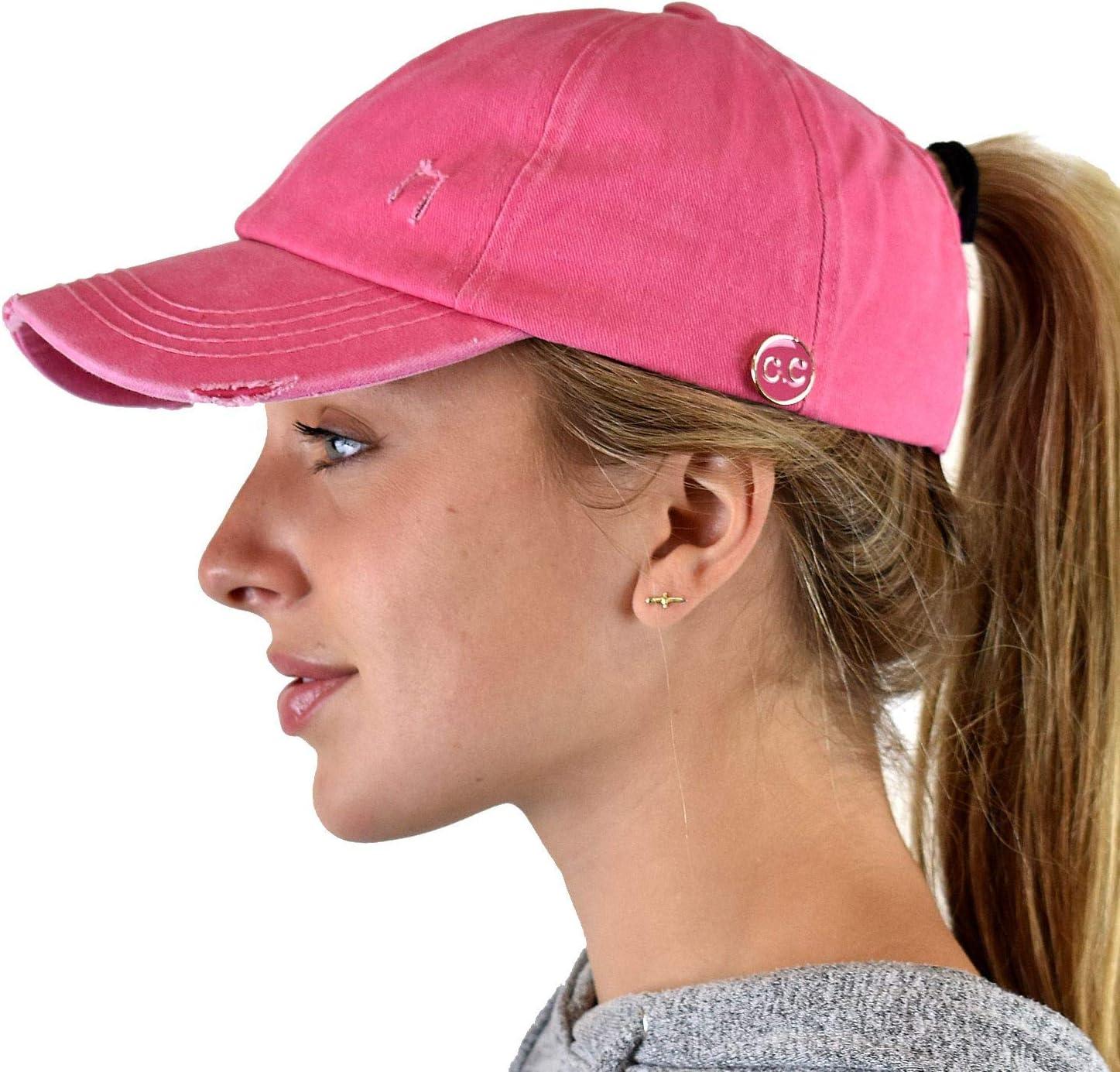 imageCC Ponycap Criss Cross Messy Bun Side Button for Mask Adjustable Baseball CapPink