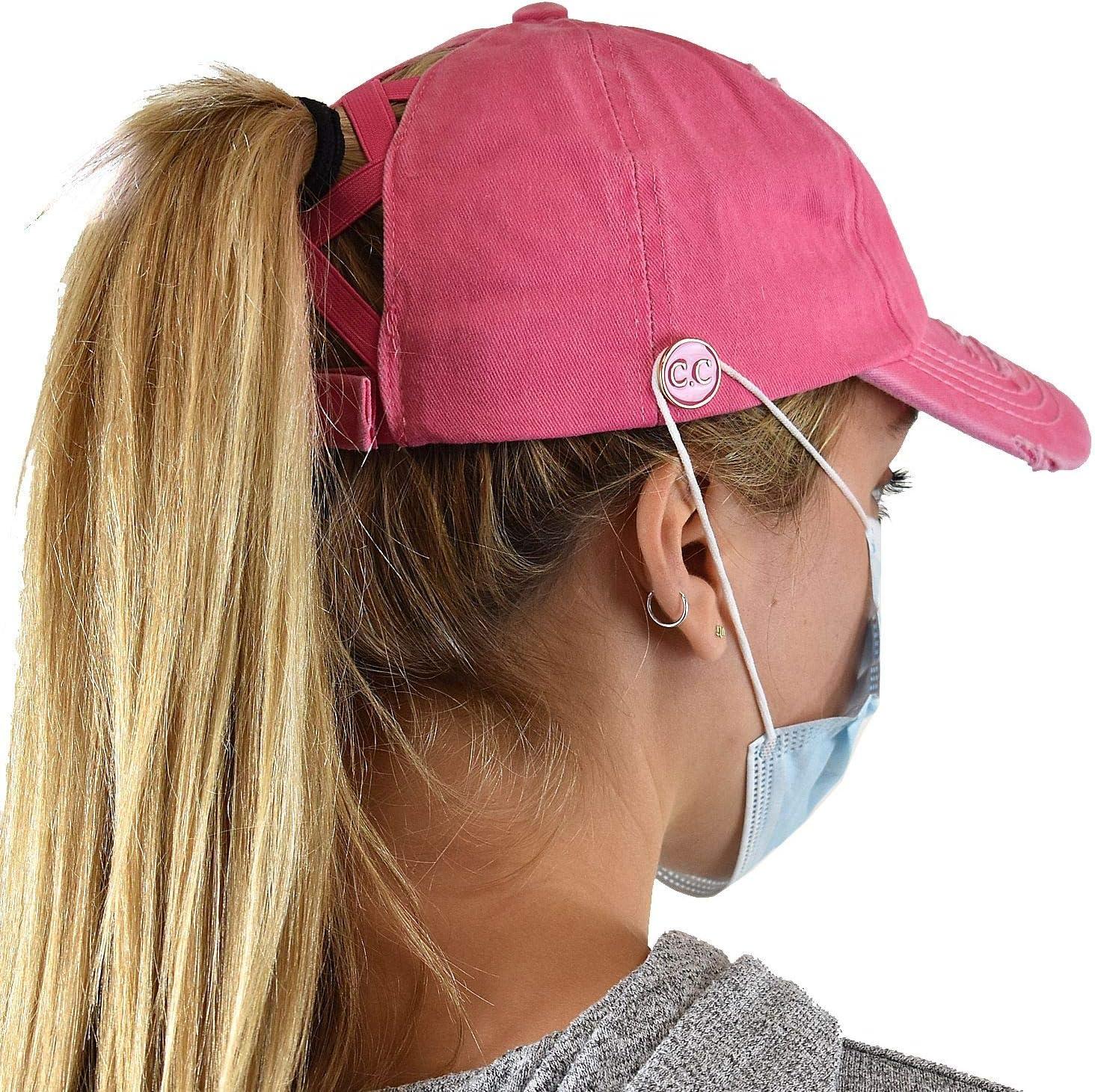 imageCC Ponycap Criss Cross Messy Bun Side Button for Mask Adjustable Baseball CapPink