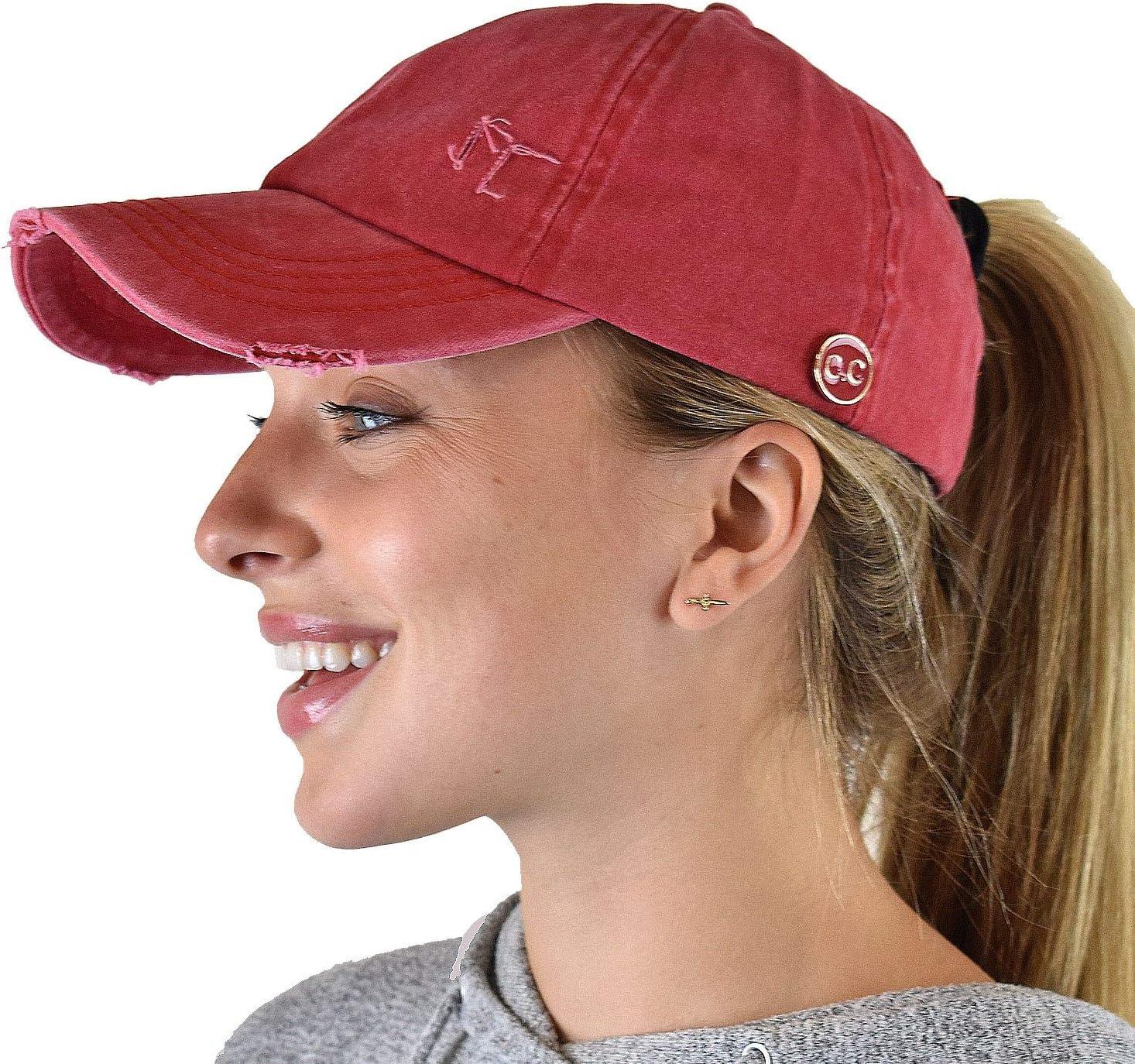 imageCC Ponycap Criss Cross Messy Bun Side Button for Mask Adjustable Baseball CapRed