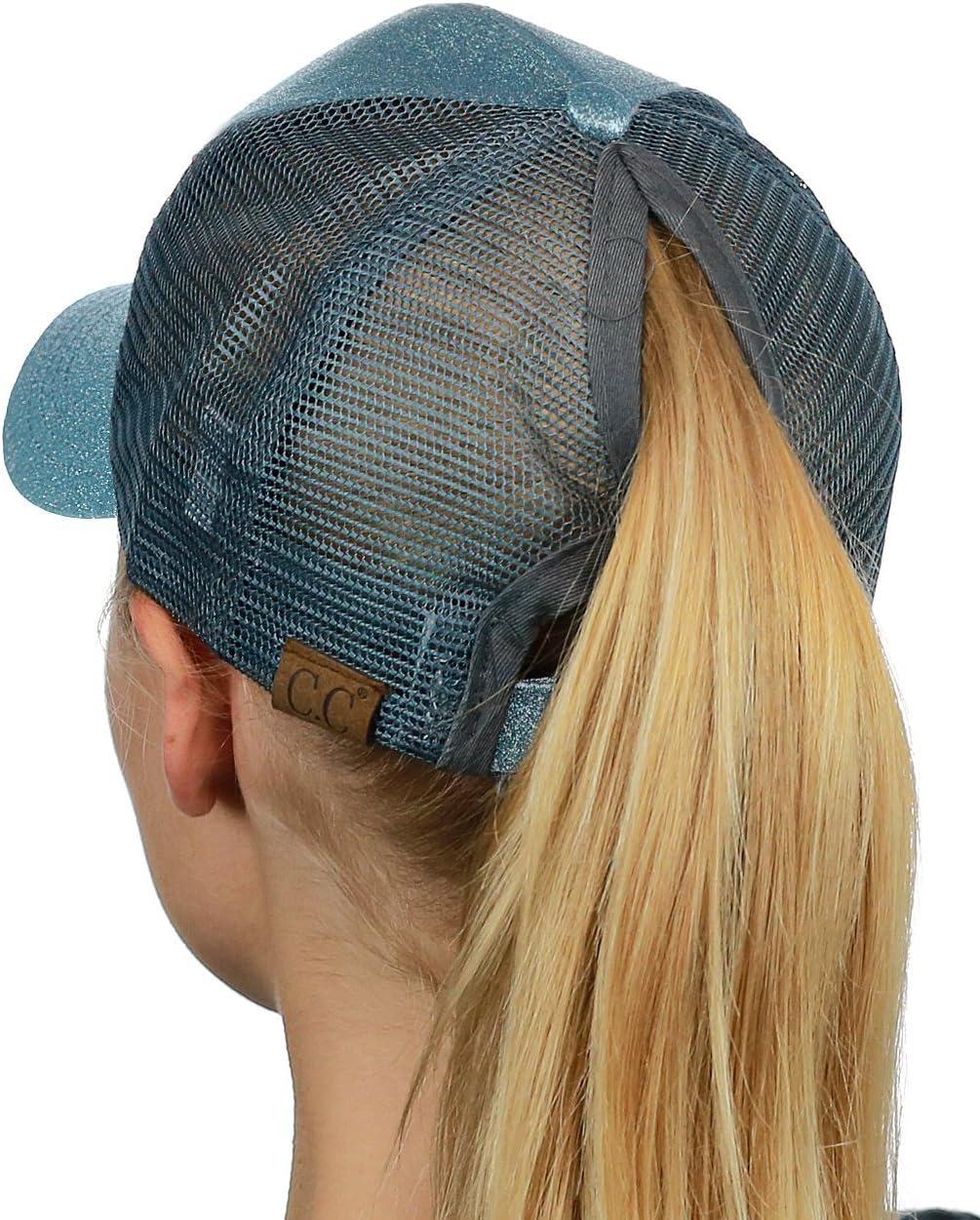 imageCC Ponycap Messy High Bun Ponytail Adjustable Glitter Mesh Trucker Baseball Cap Mint