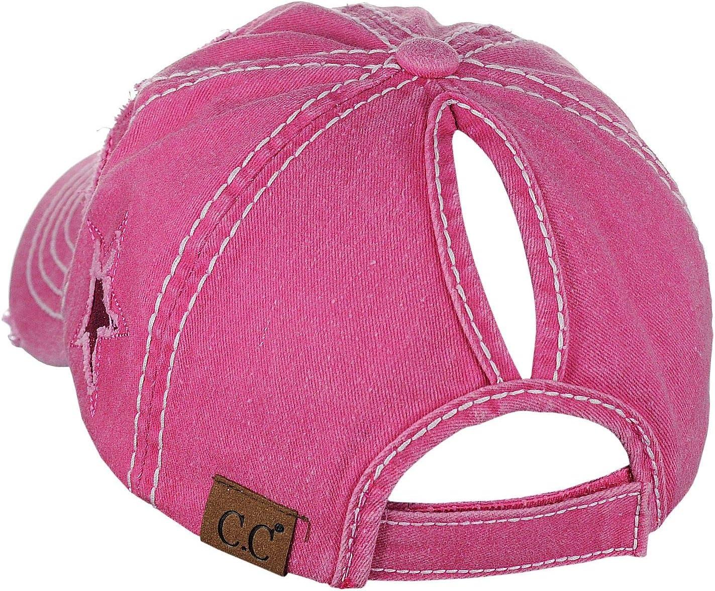 imageCC Ponycap Messy High Bun Ponytail Adjustable Glitter Star Distressed Baseball Cap HatHot Pink