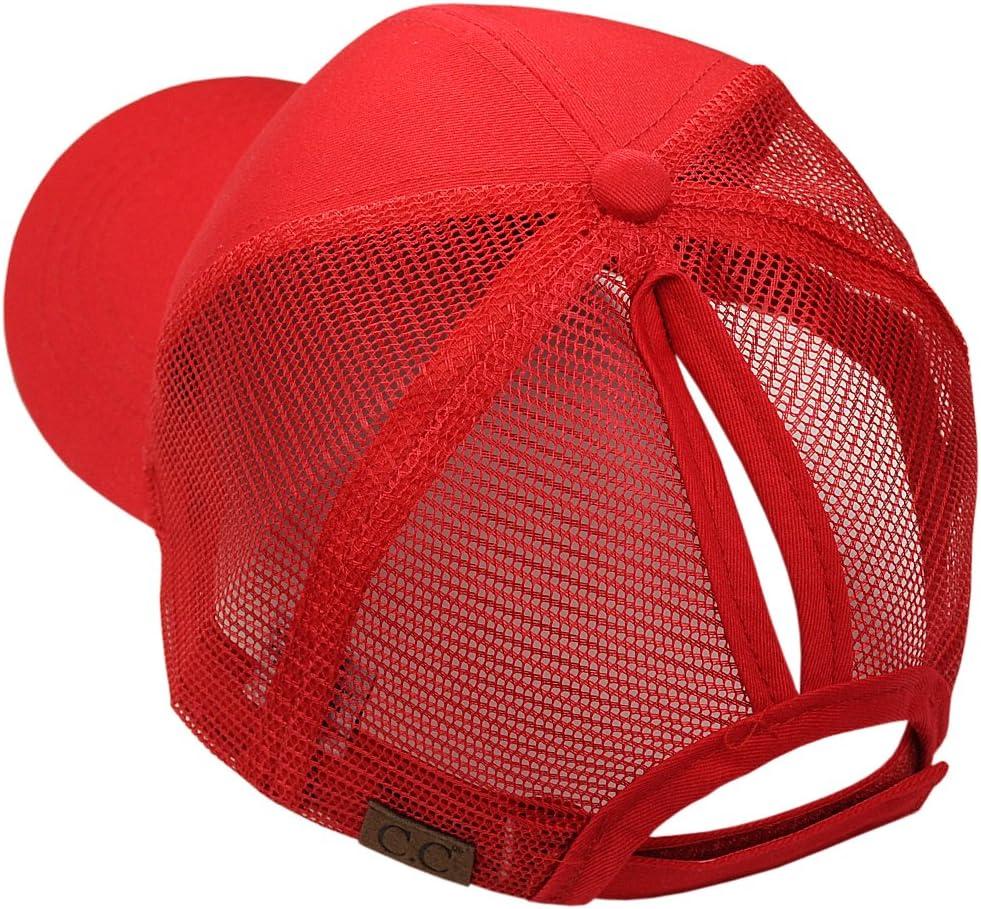 imageCC Ponycap Messy High Bun Ponytail Adjustable Mesh Trucker Baseball Cap Hat Red