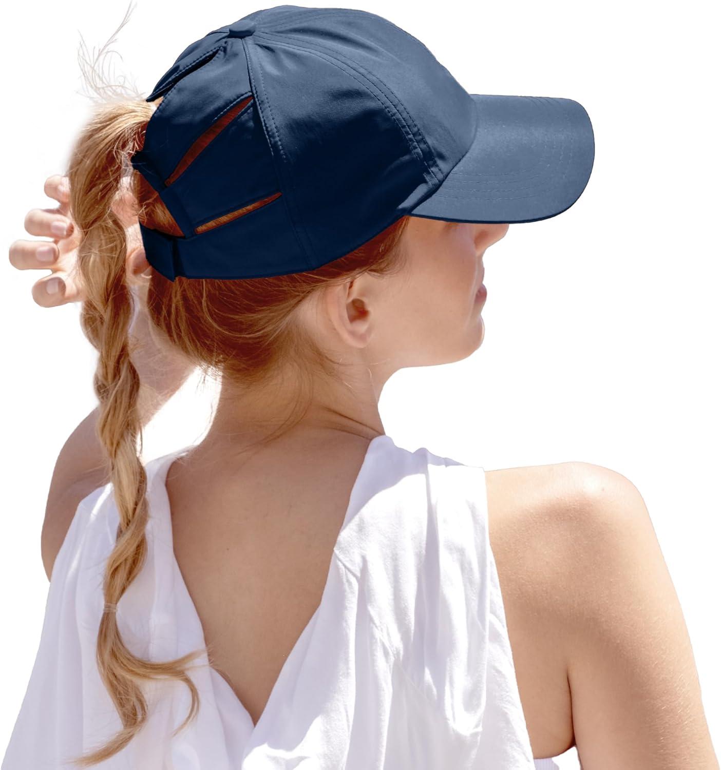 imageCC Ponycap Messy High Bun Ponytail Adjustable Trucker Baseball Cap HatNavy