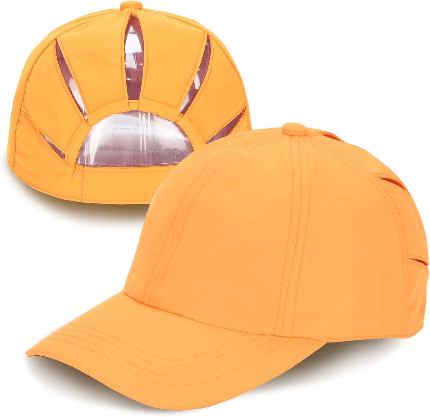 imageCC Ponycap Messy High Bun Ponytail Adjustable Trucker Baseball Cap HatOrange