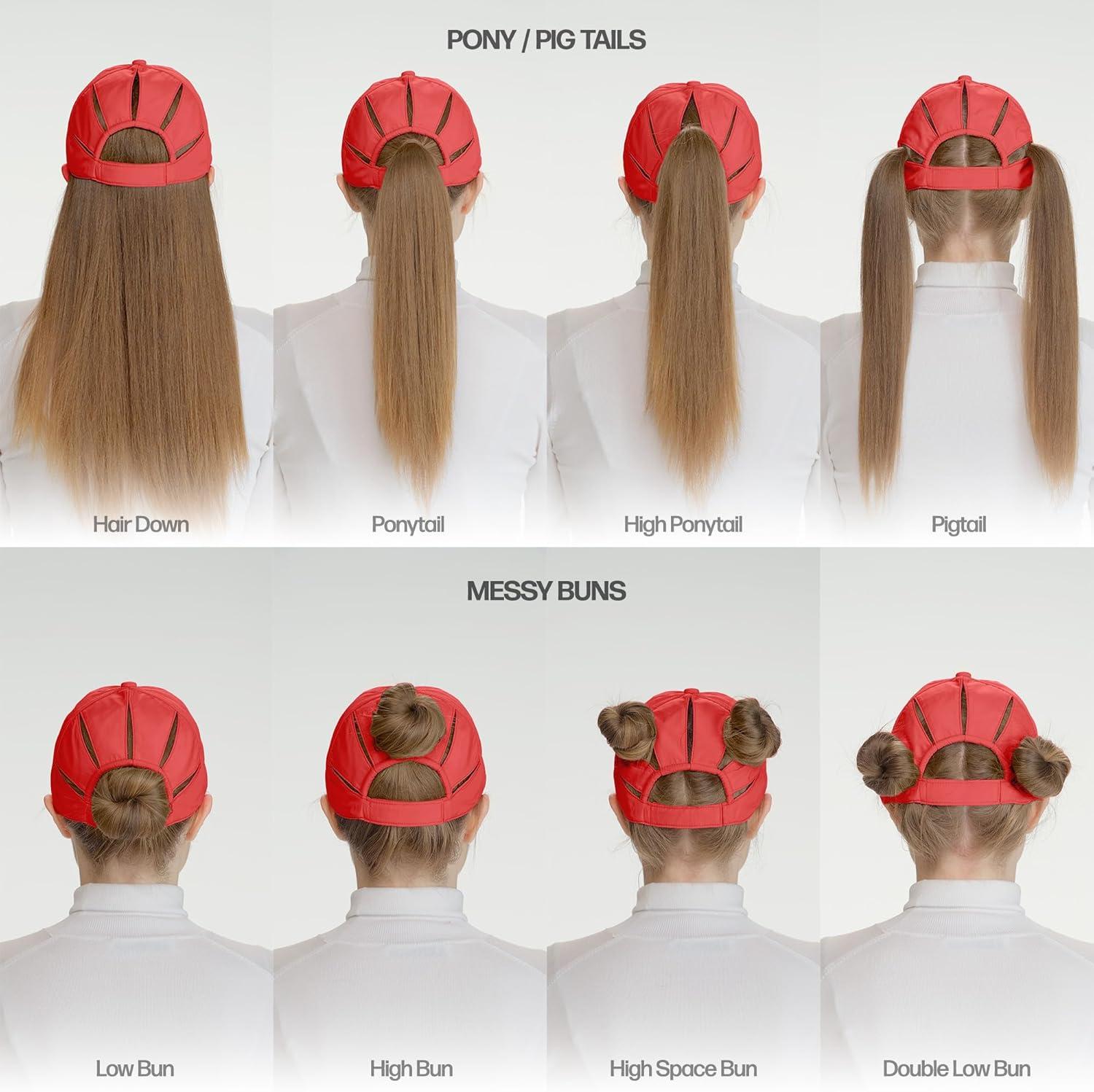 imageCC Ponycap Messy High Bun Ponytail Adjustable Trucker Baseball Cap HatRed