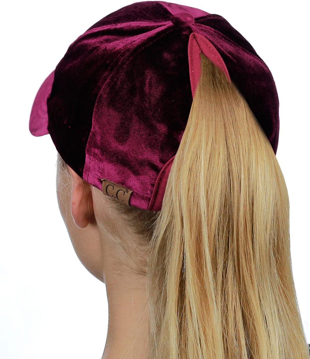 imageCC Ponycap Messy High Bun Ponytail Soft Velvet Adjustable Baseball Cap HatBurgundy