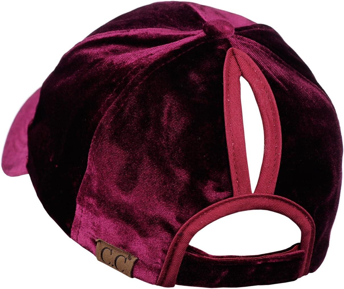 imageCC Ponycap Messy High Bun Ponytail Soft Velvet Adjustable Baseball Cap HatBurgundy