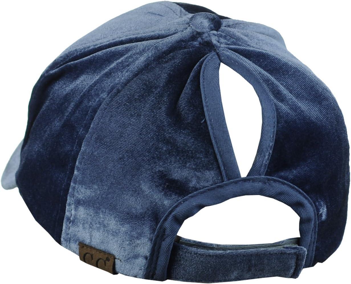 imageCC Ponycap Messy High Bun Ponytail Soft Velvet Adjustable Baseball Cap HatDenim