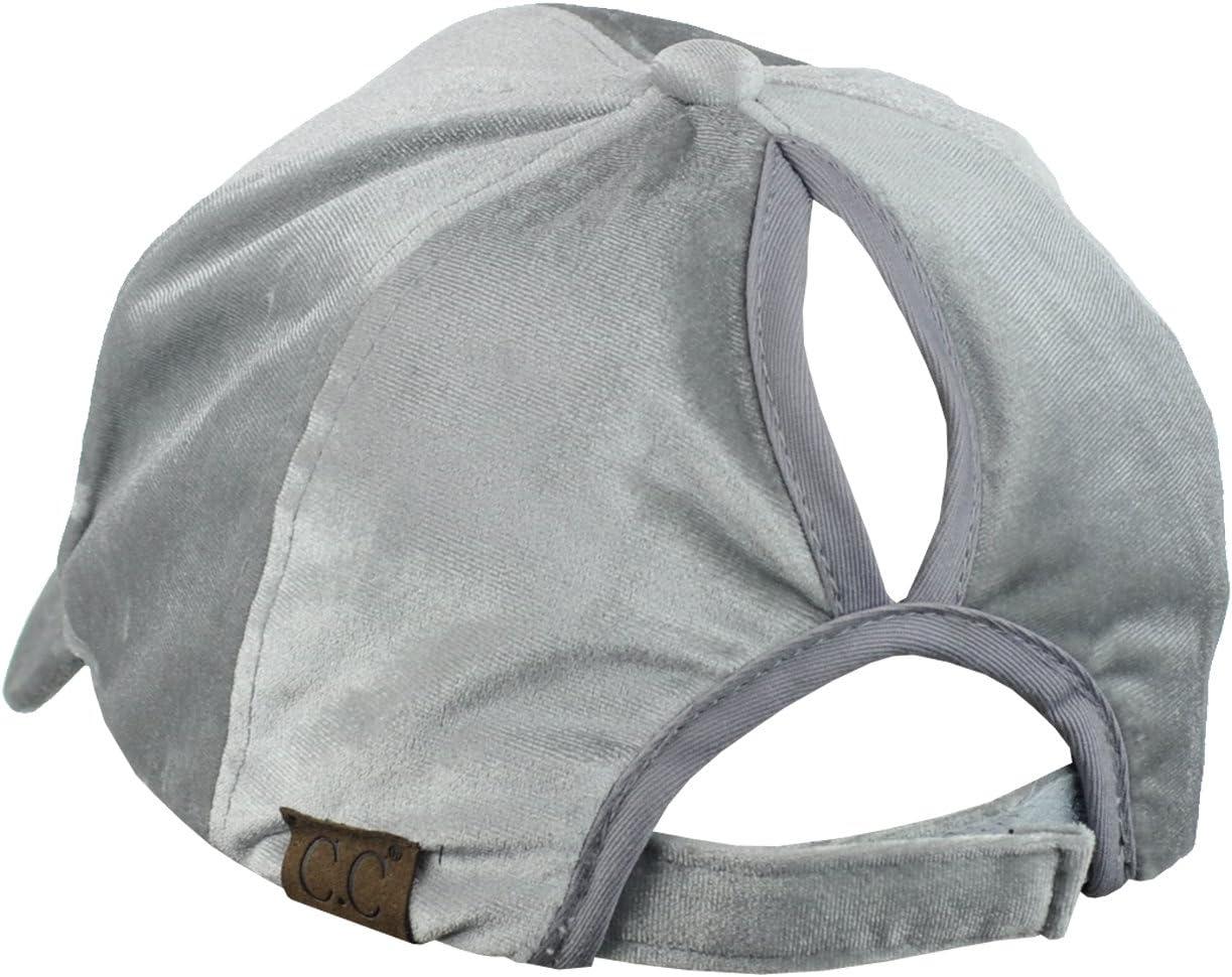 imageCC Ponycap Messy High Bun Ponytail Soft Velvet Adjustable Baseball Cap HatLight Gray