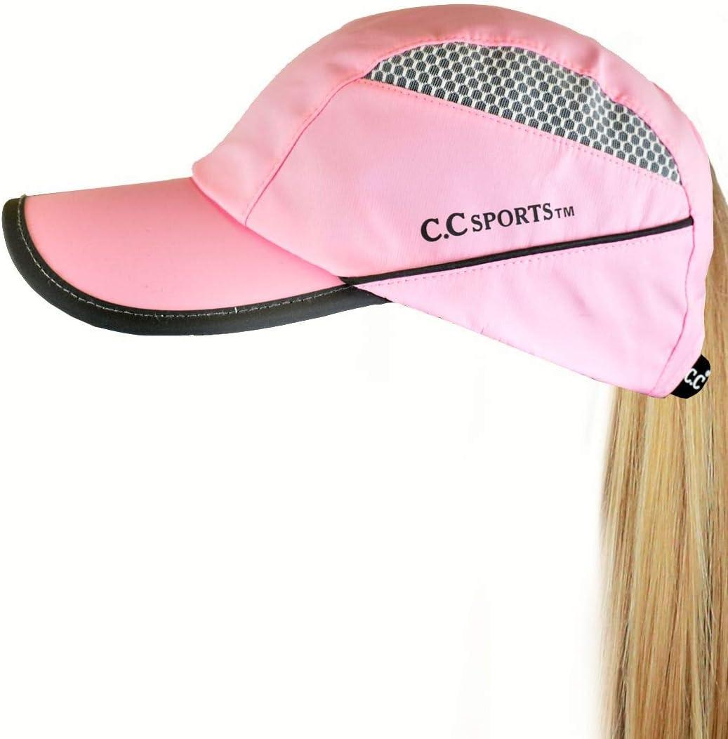 imageCC Ponycap Messy High Bun Ponytail Water Resistant Adjustable Mesh Reflective Sporty Baseball CapPink