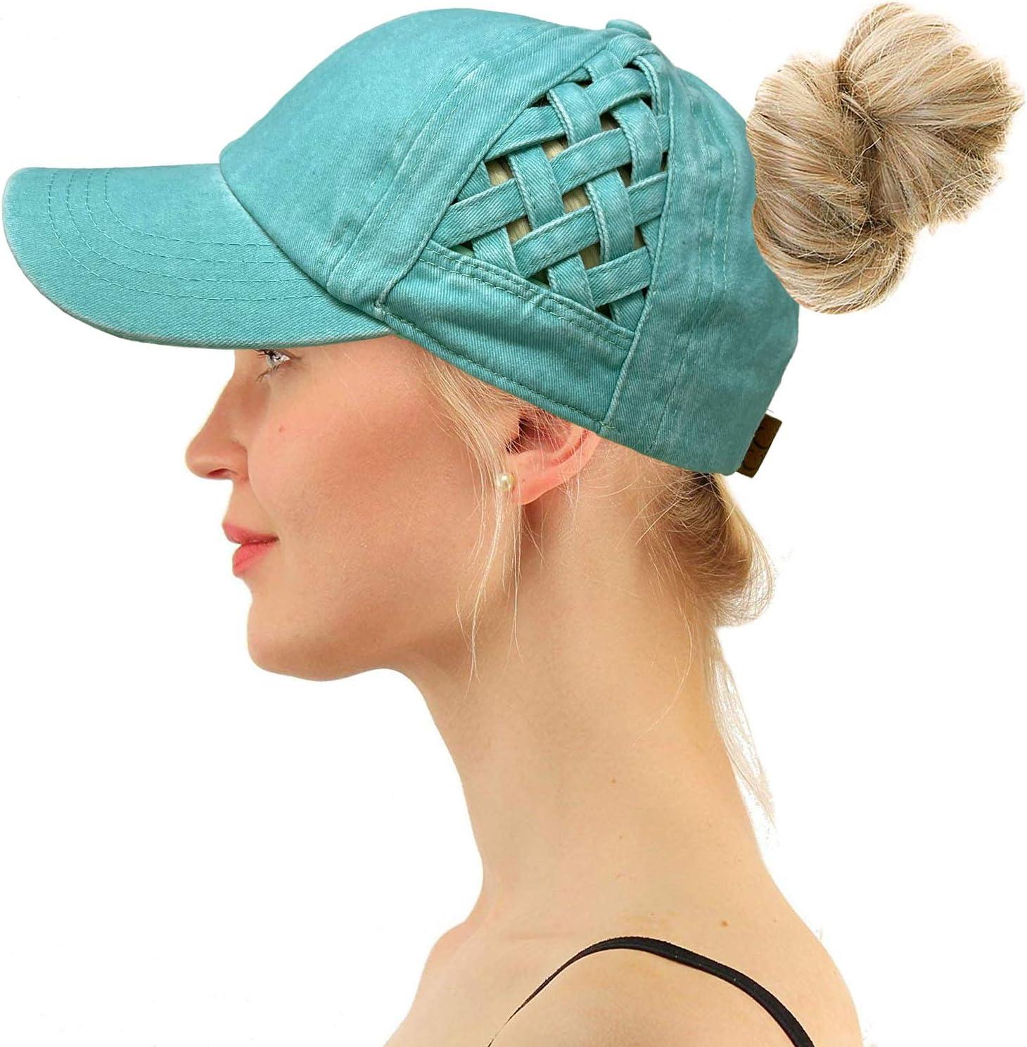 imageCC Ponytail Criss Cross Messy Buns Ponycaps Baseball Cap Dad Trucker Mesh Hat Solid Basket Weave Mint