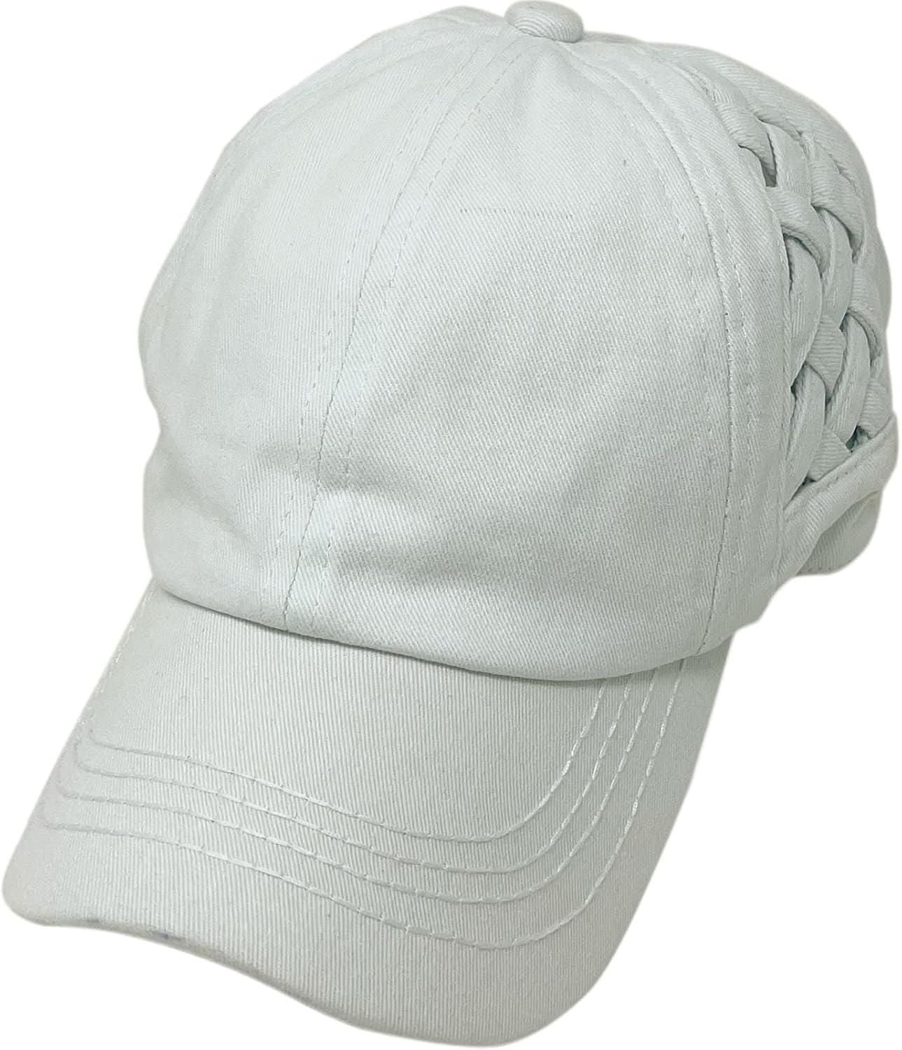 imageCC Ponytail Criss Cross Messy Buns Ponycaps Baseball Cap Dad Trucker Mesh Hat Solid Basket Weave White