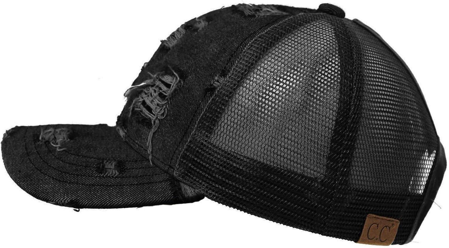 imageCC Ponytail Messy Buns Trucker Ponycaps Plain Baseball Visor Cap Dad Hat Denim Black