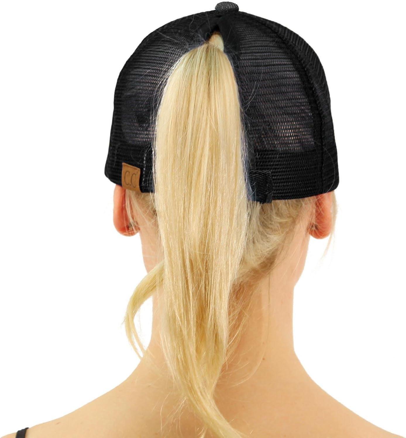 imageCC Ponytail Messy Buns Trucker Ponycaps Plain Baseball Visor Cap Dad Hat Denim Black