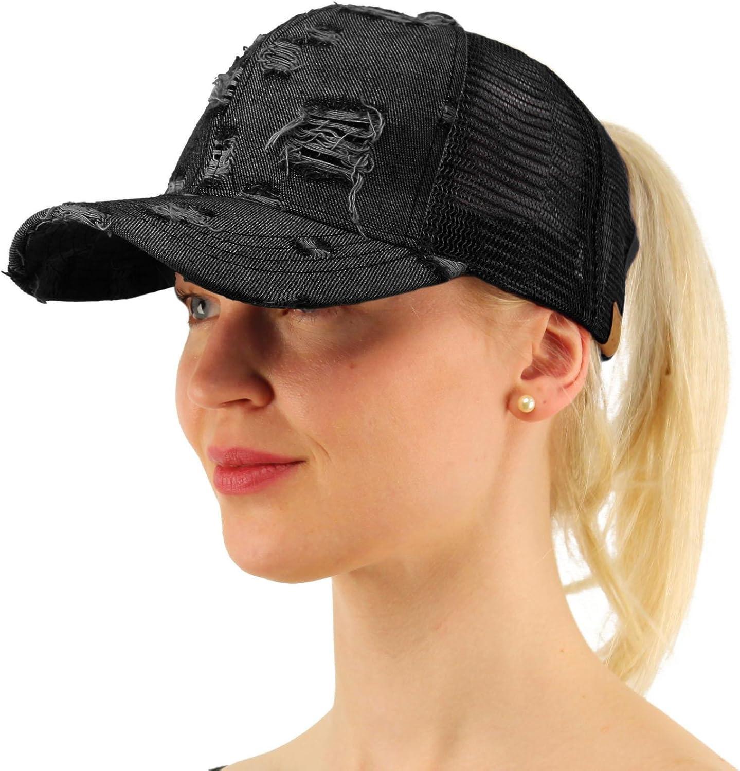 imageCC Ponytail Messy Buns Trucker Ponycaps Plain Baseball Visor Cap Dad Hat Denim Black