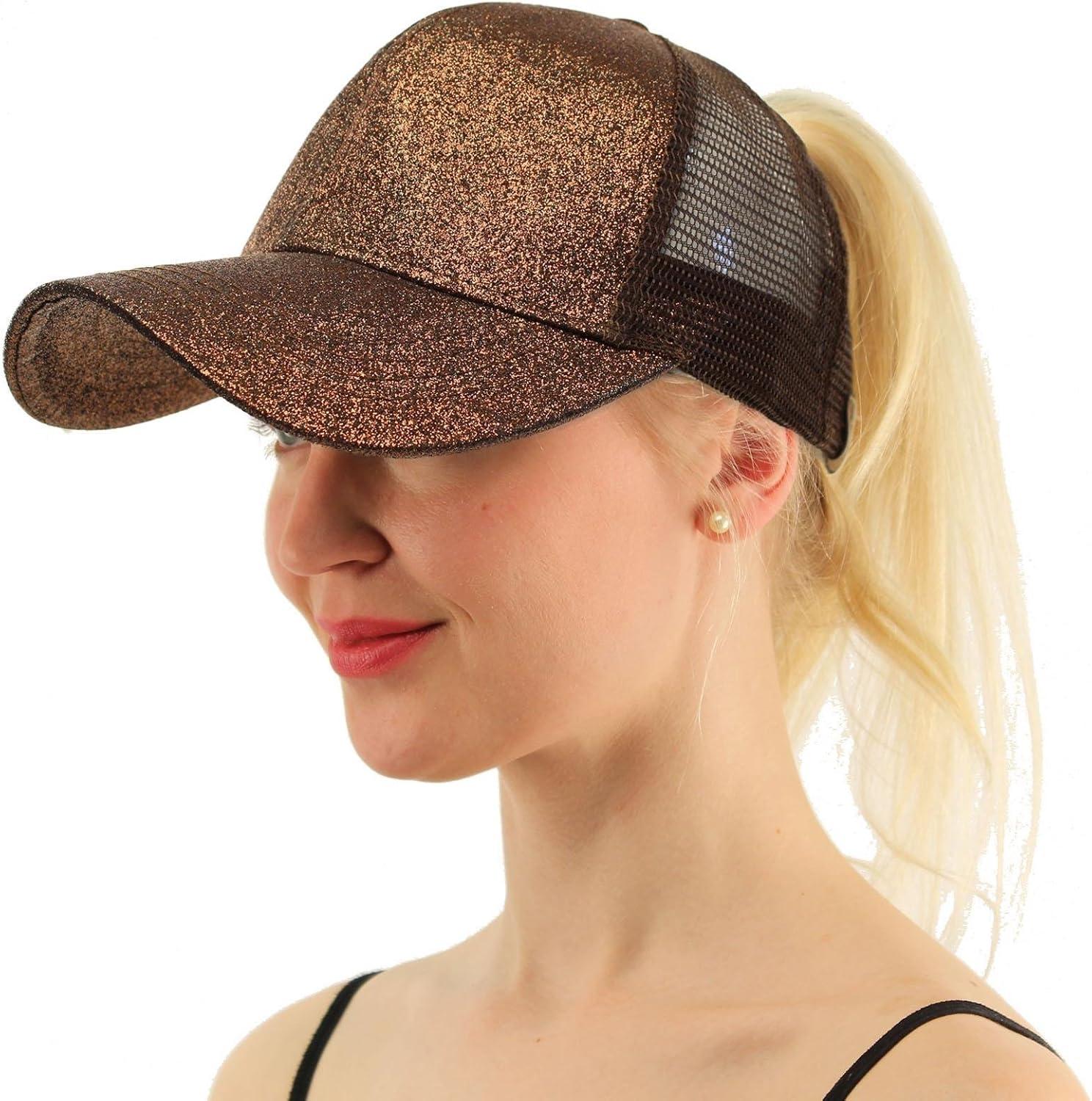 imageCC Ponytail Messy Buns Trucker Ponycaps Plain Baseball Visor Cap Dad Hat Glitter Bronze