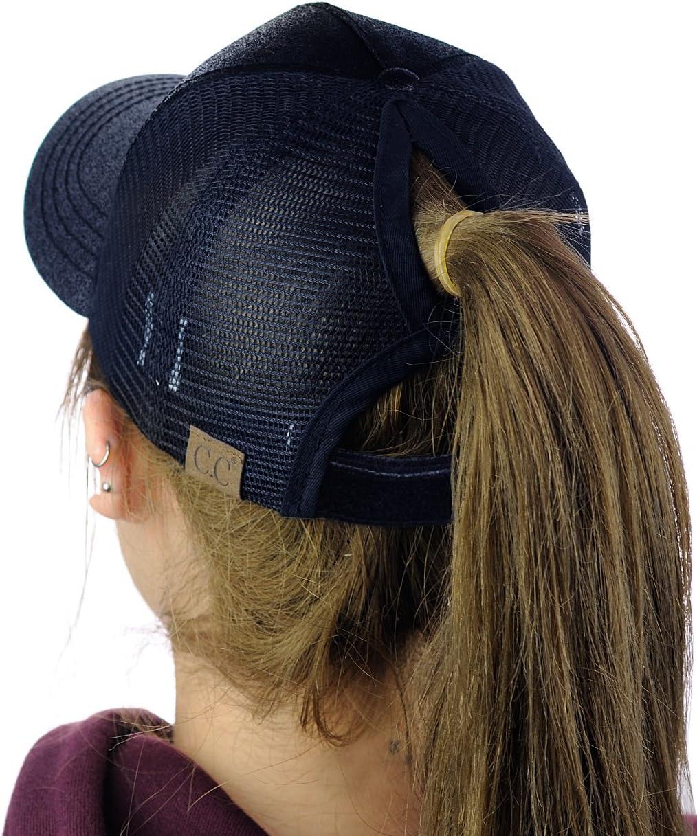 imageCC Ponytail Messy Buns Trucker Ponycaps Plain Baseball Visor Cap Dad Hat Glitter Navy