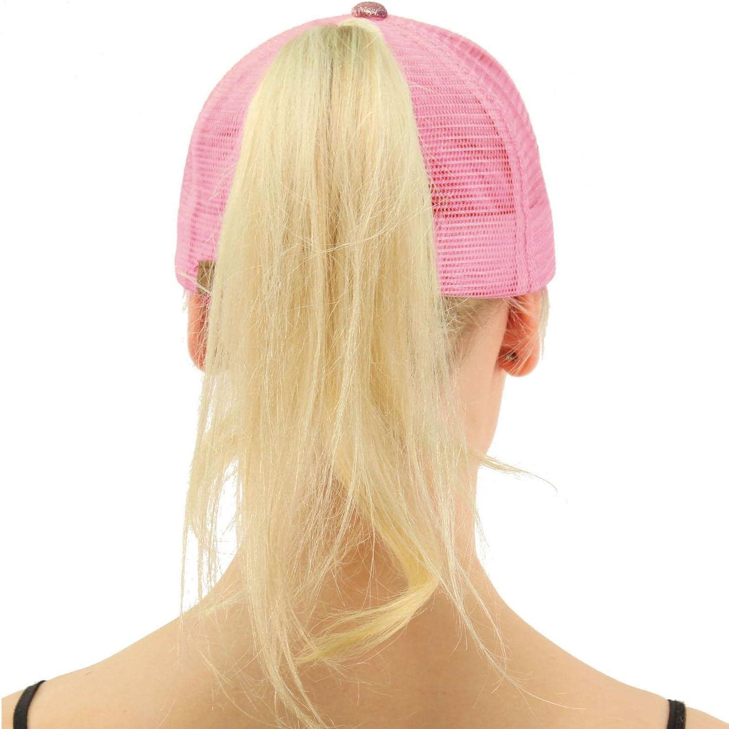 imageCC Ponytail Messy Buns Trucker Ponycaps Plain Baseball Visor Cap Dad Hat Glitter Pink