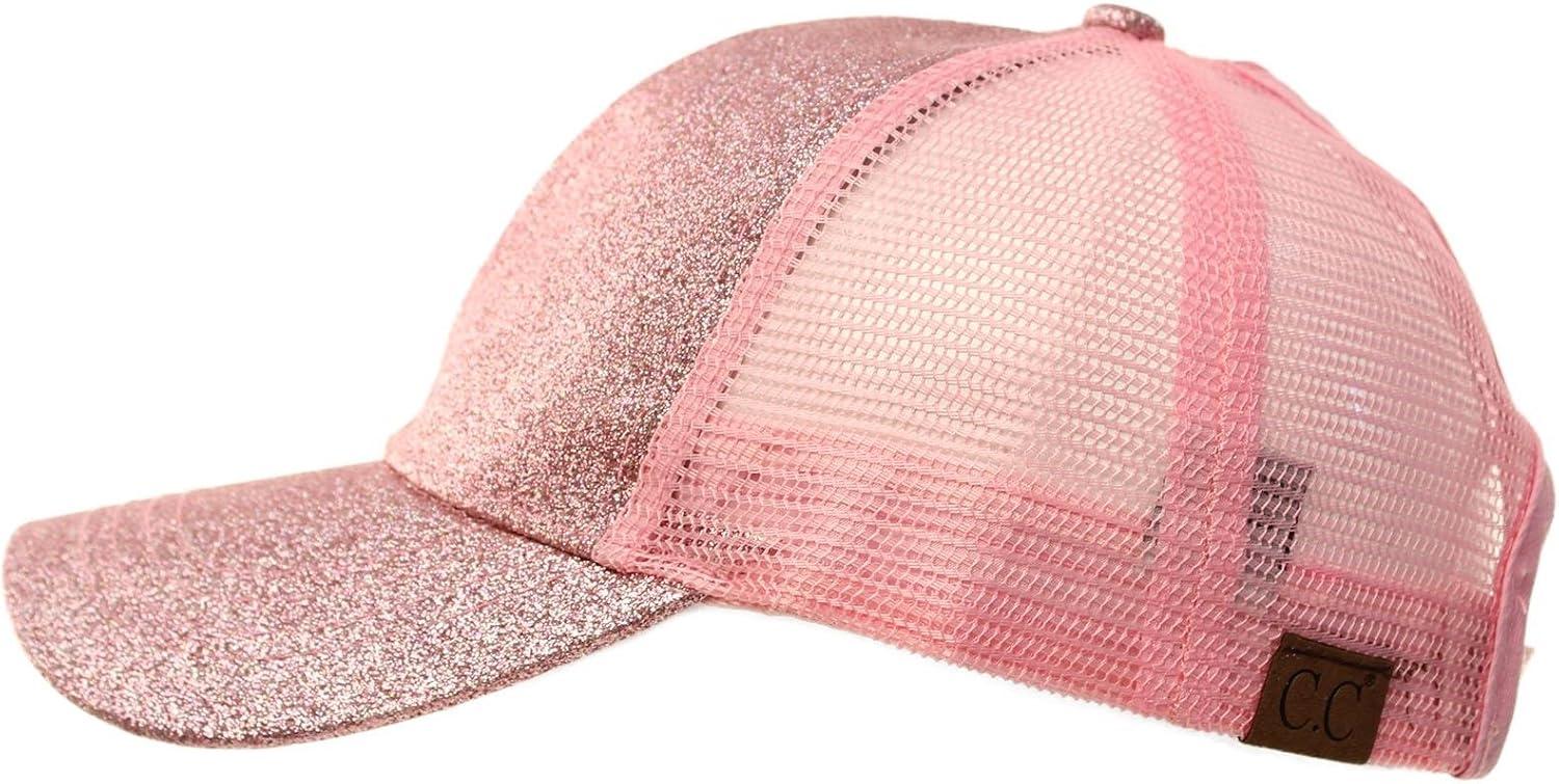 imageCC Ponytail Messy Buns Trucker Ponycaps Plain Baseball Visor Cap Dad Hat Glitter Pink