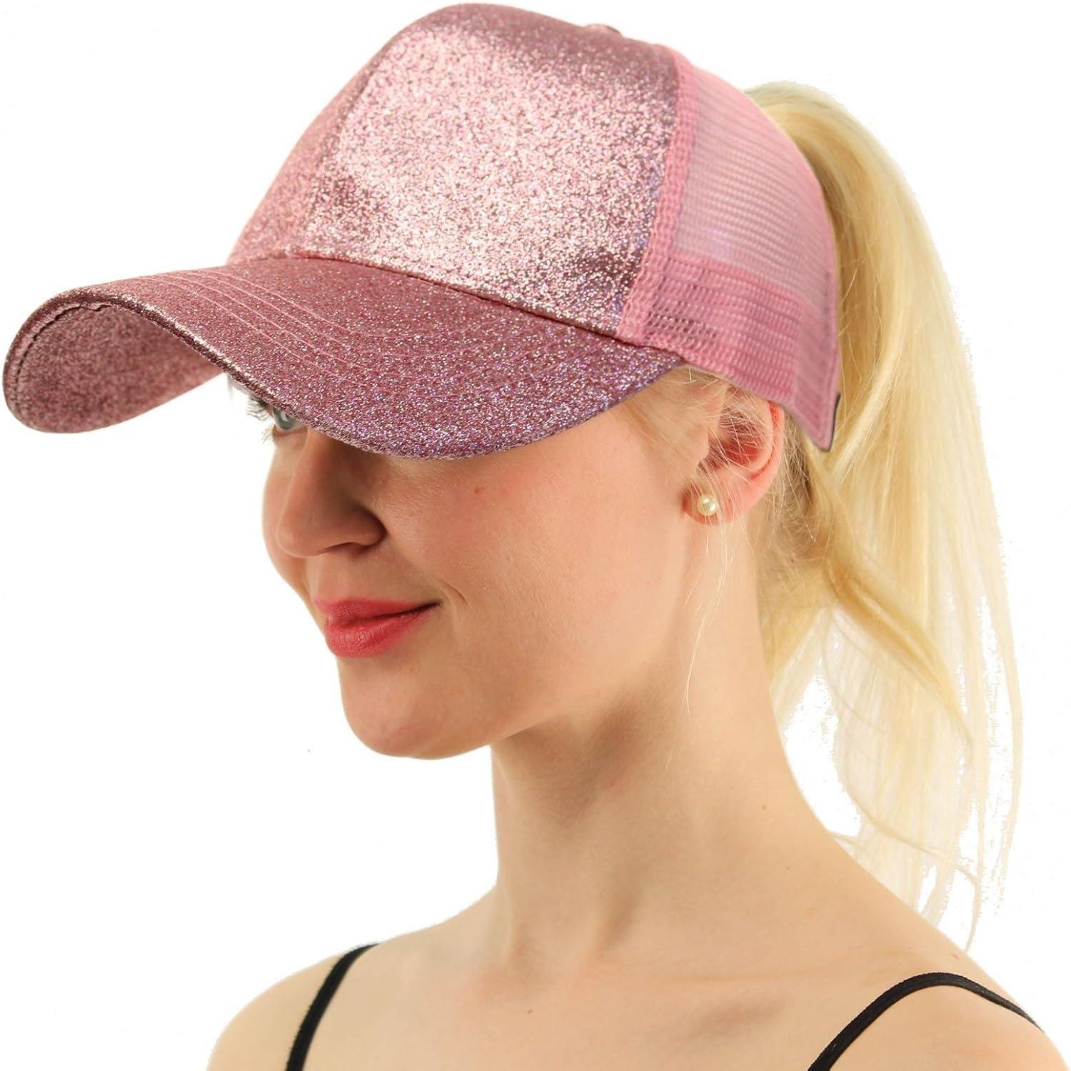 imageCC Ponytail Messy Buns Trucker Ponycaps Plain Baseball Visor Cap Dad Hat Glitter Pink