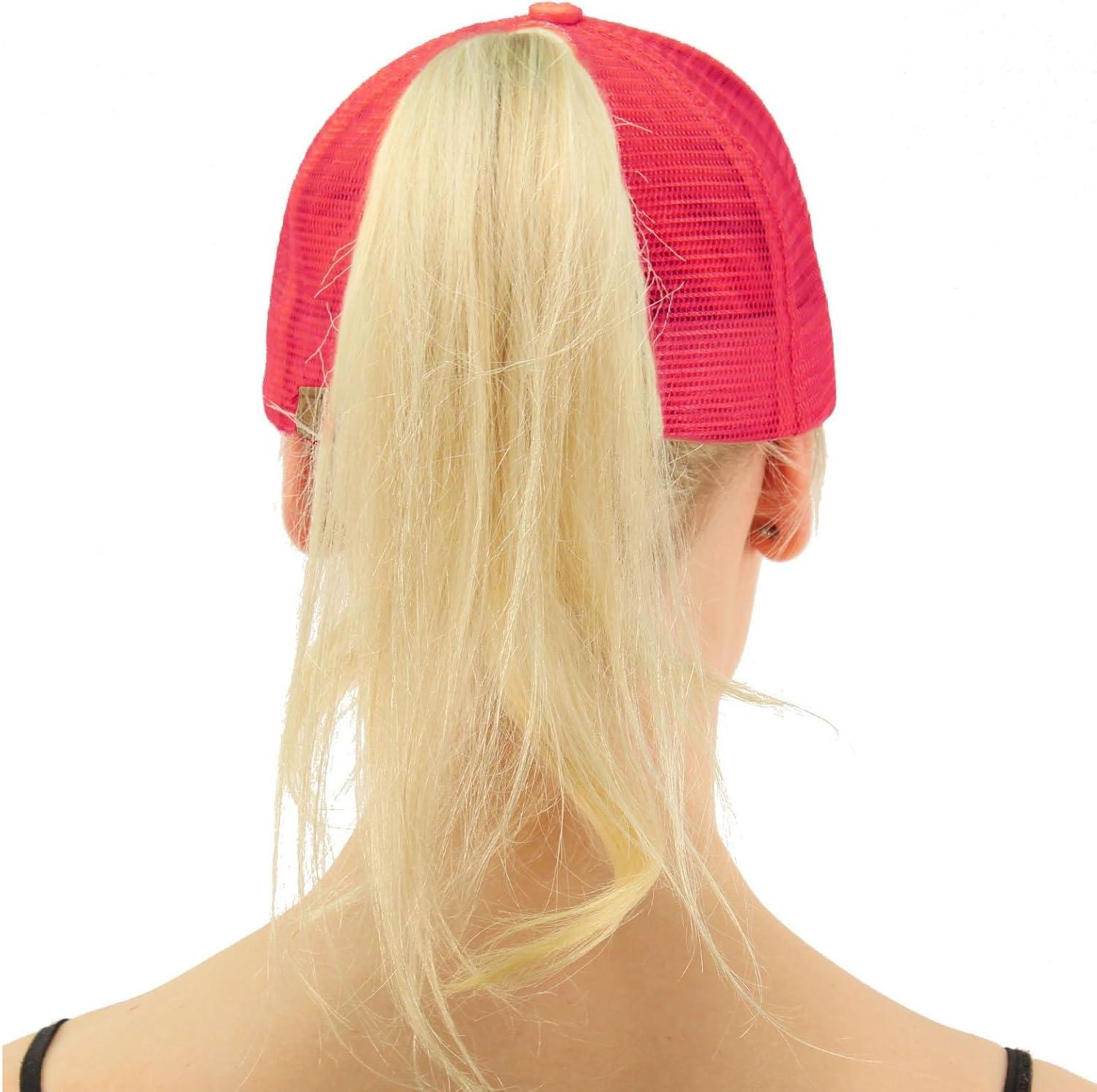imageCC Ponytail Messy Buns Trucker Ponycaps Plain Baseball Visor Cap Dad Hat Hot Pink