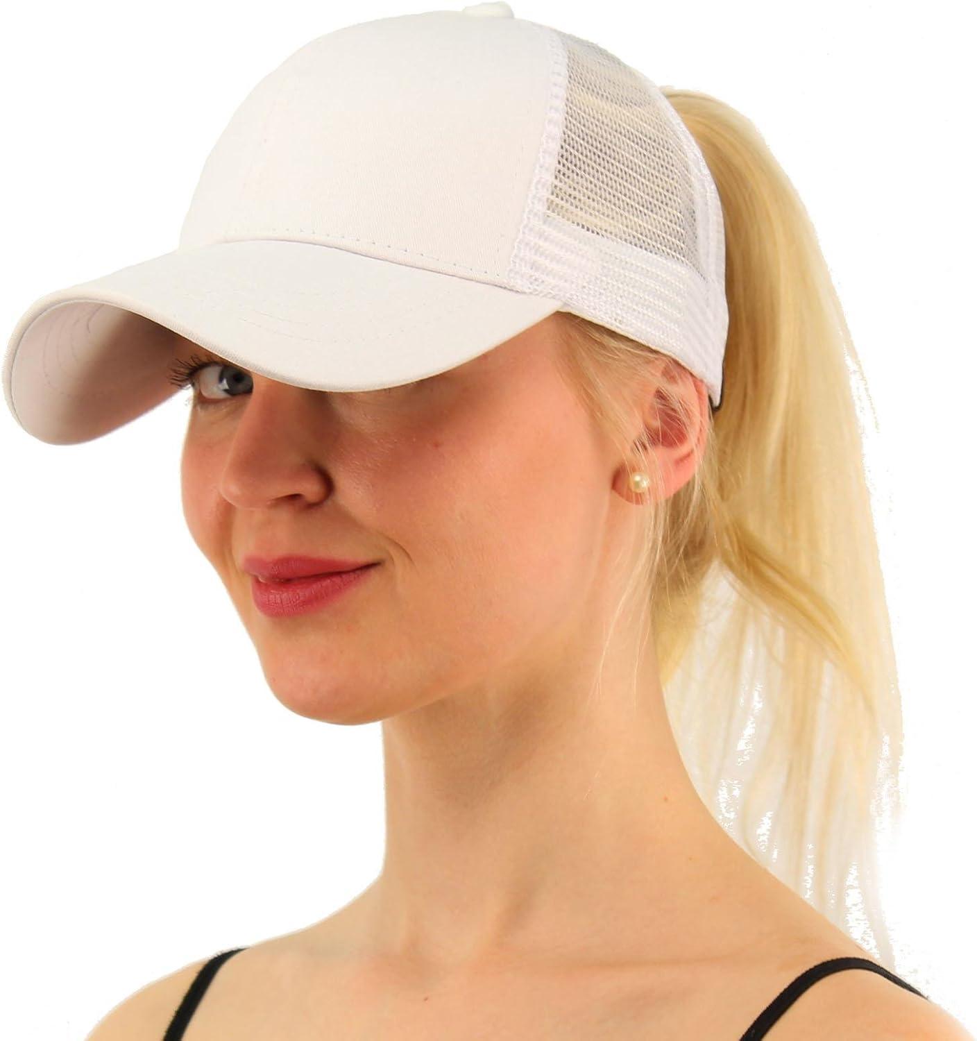 imageCC Ponytail Messy Buns Trucker Ponycaps Plain Baseball Visor Cap Dad Hat White