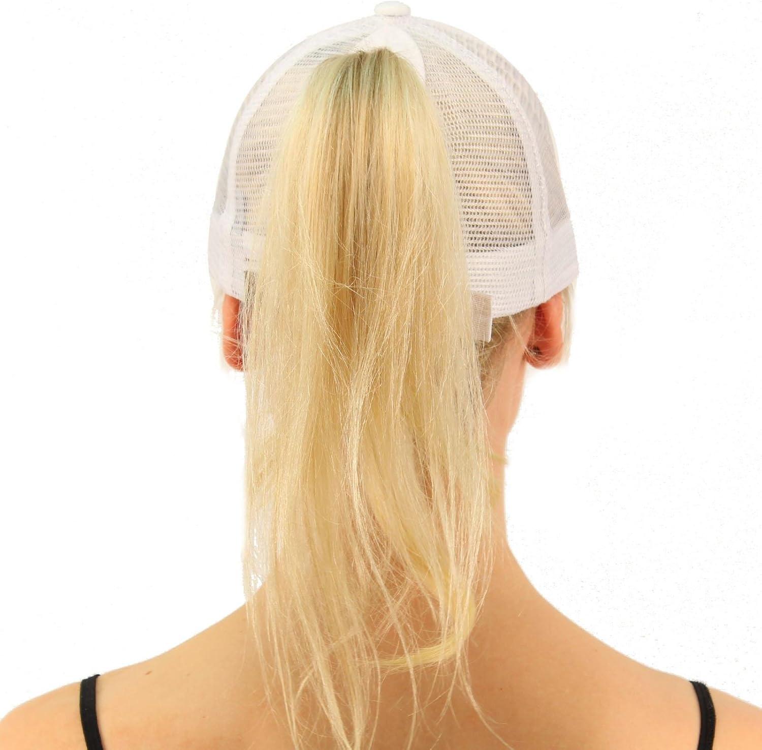 imageCC Ponytail Messy Buns Trucker Ponycaps Plain Baseball Visor Cap Dad Hat White