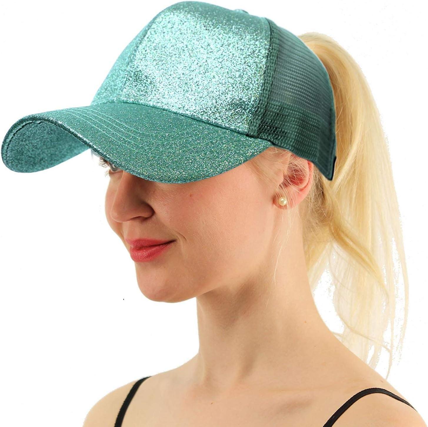 imageCC Ponytail Messy Buns Trucker Ponycaps Plain Glitter Mint Size One Size