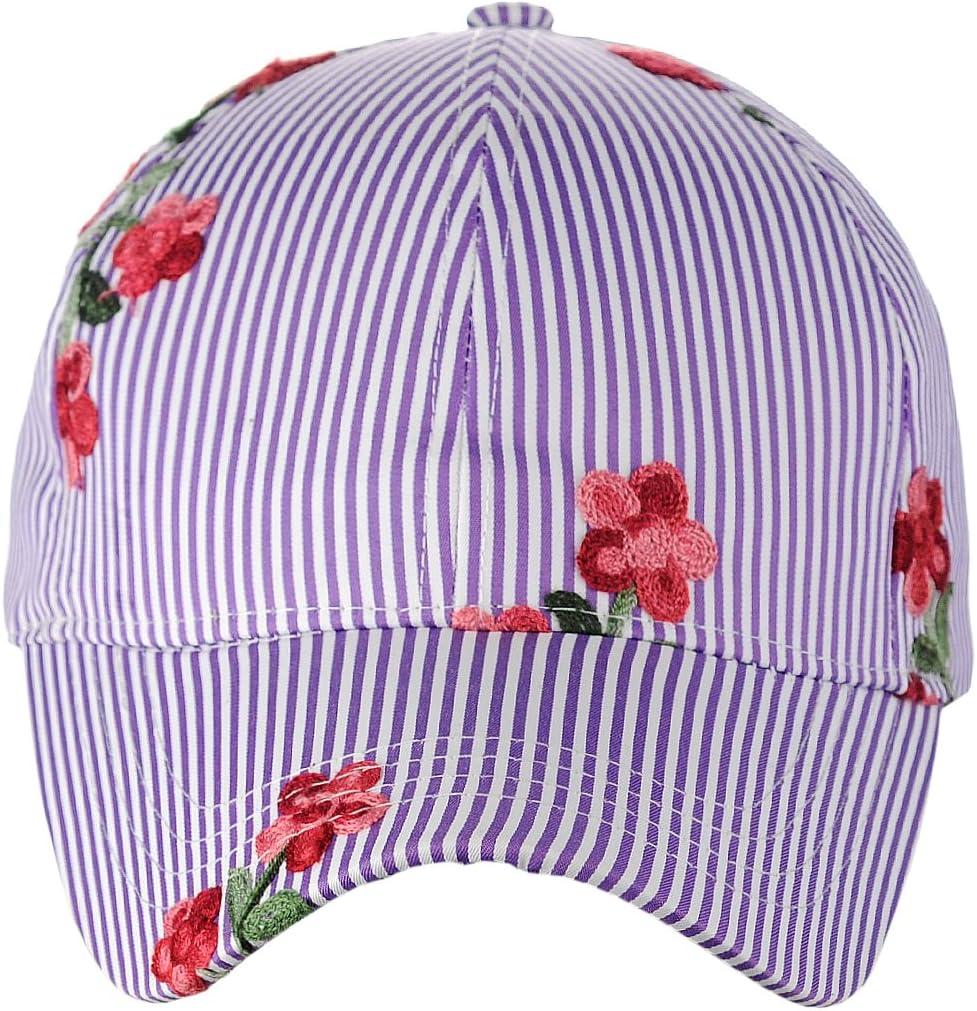 imageCC Poplin Pinstripe Print Embroidered Flower Adjustable Baseball Cap Purple