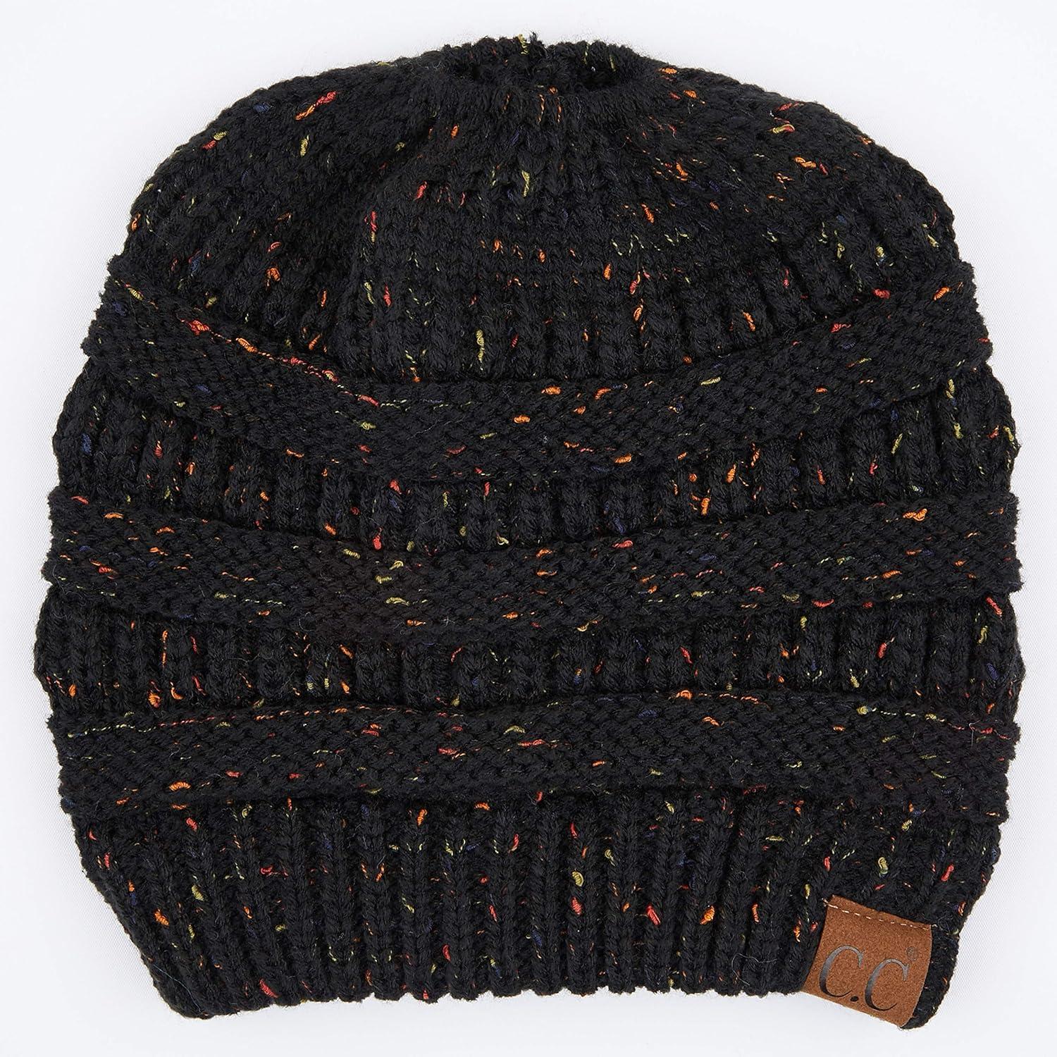 imageCC Ribbed Confetti Knit Beanie Tail Hat for Adult MB33Black