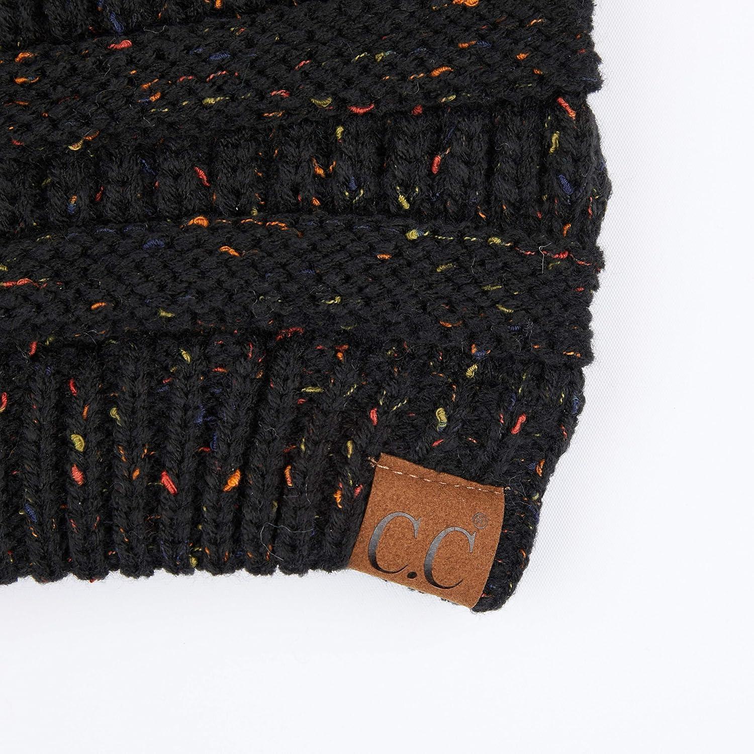 imageCC Ribbed Confetti Knit Beanie Tail Hat for Adult MB33Black