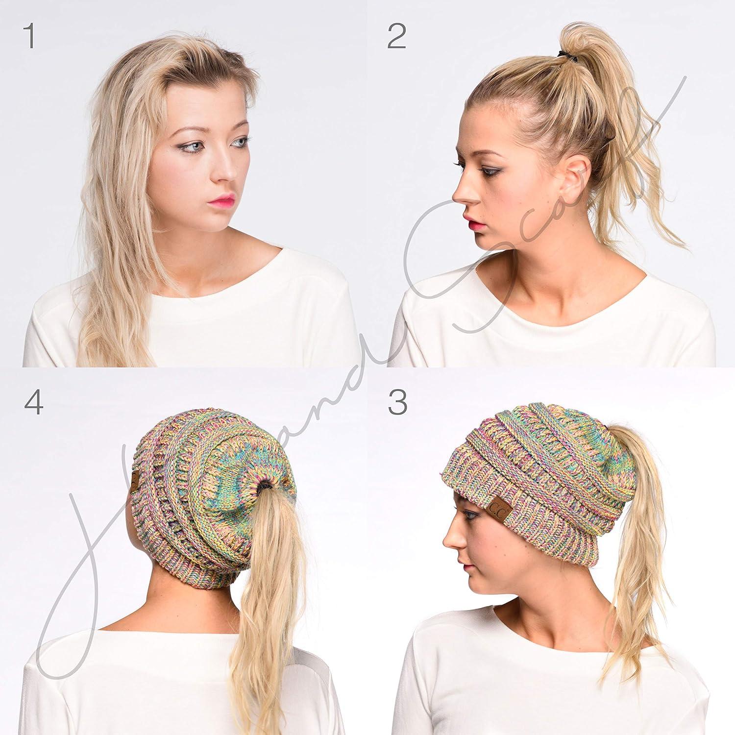 imageCC Ribbed Confetti Knit Beanie Tail Hat for Adult MB33Black