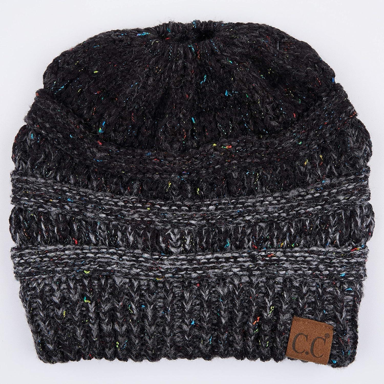 imageCC Ribbed Confetti Knit Beanie Tail Hat for Adult MB33Black Ombre