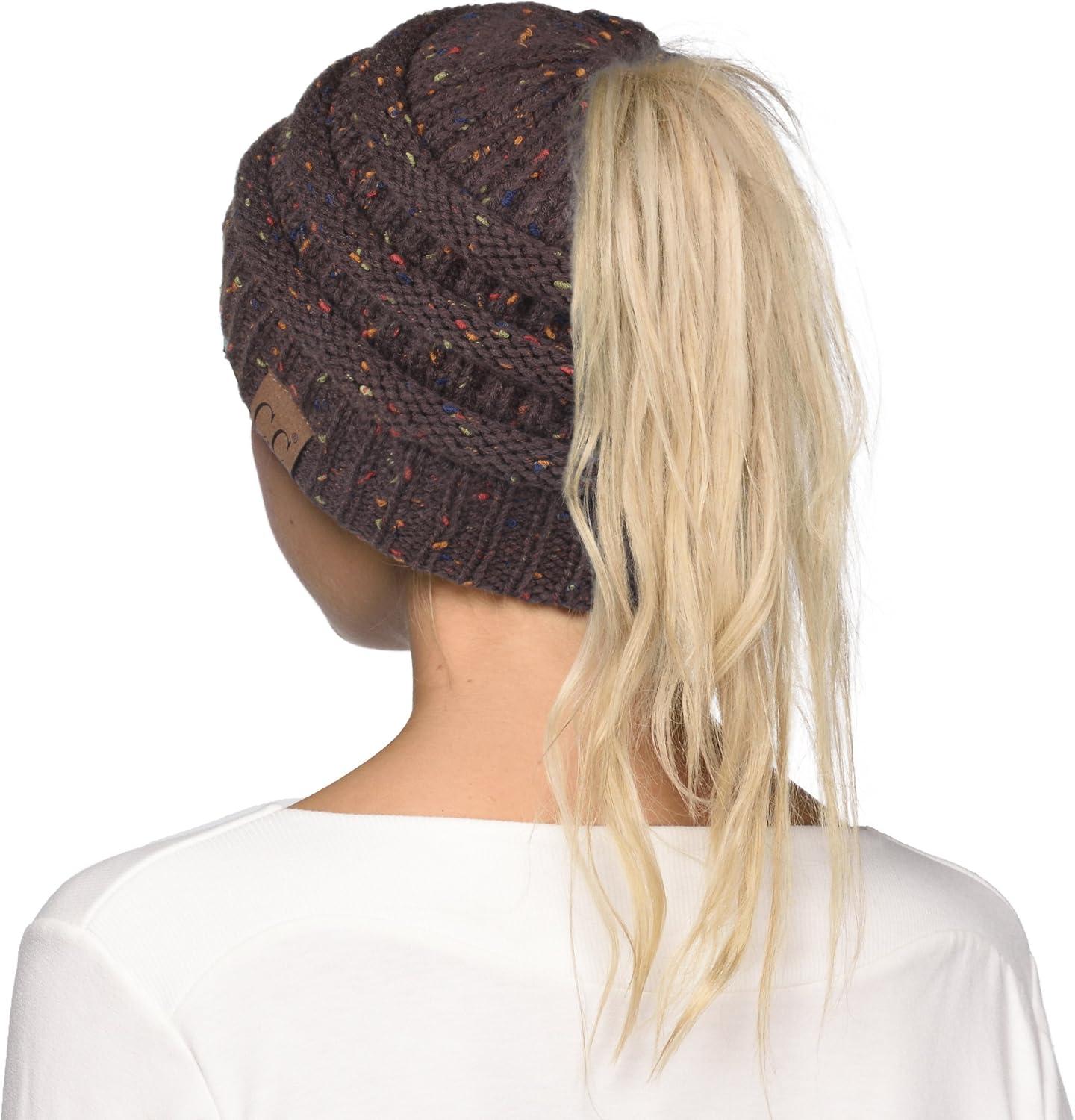 imageCC Ribbed Confetti Knit Beanie Tail Hat for Adult MB33Brown