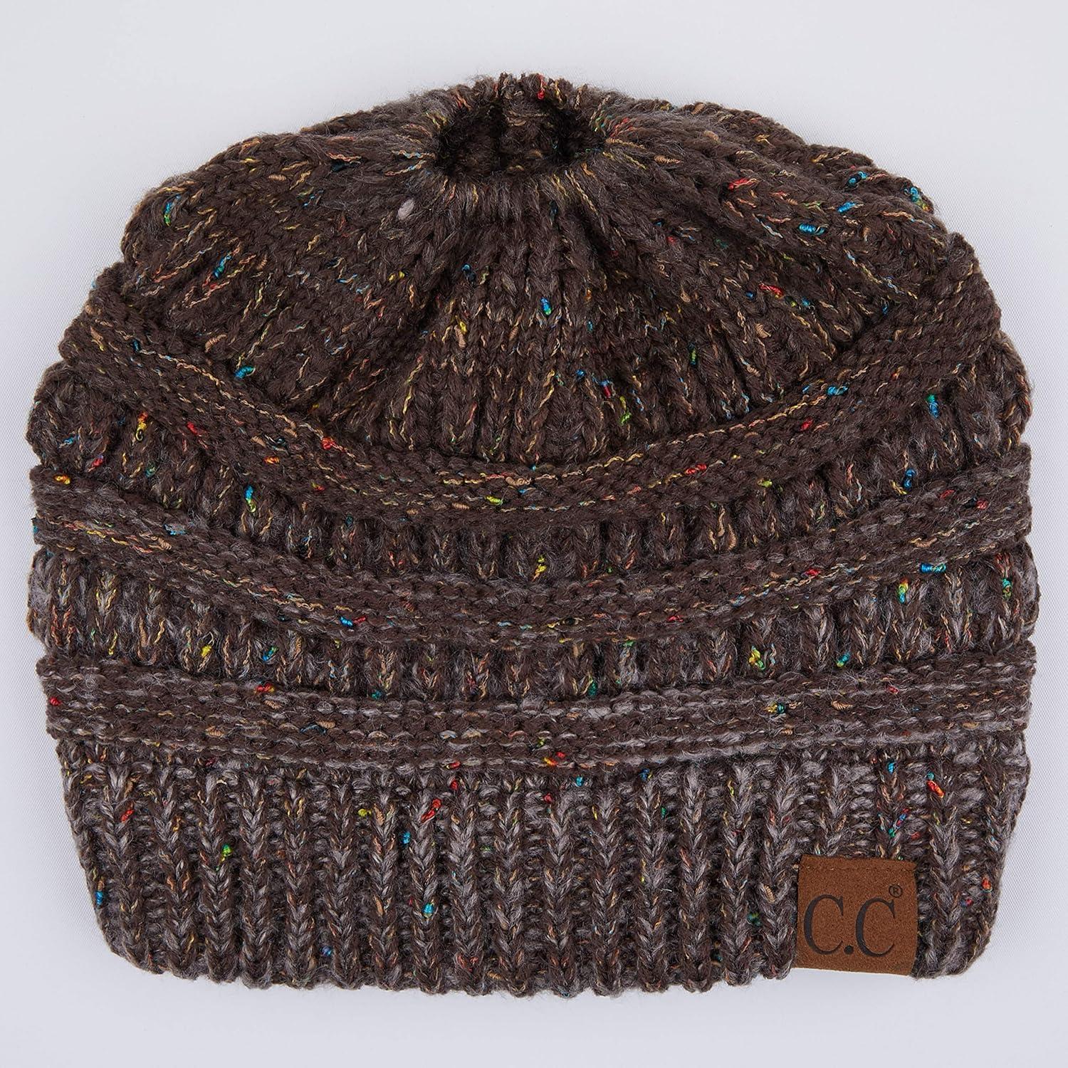imageCC Ribbed Confetti Knit Beanie Tail Hat for Adult MB33Brown Ombre