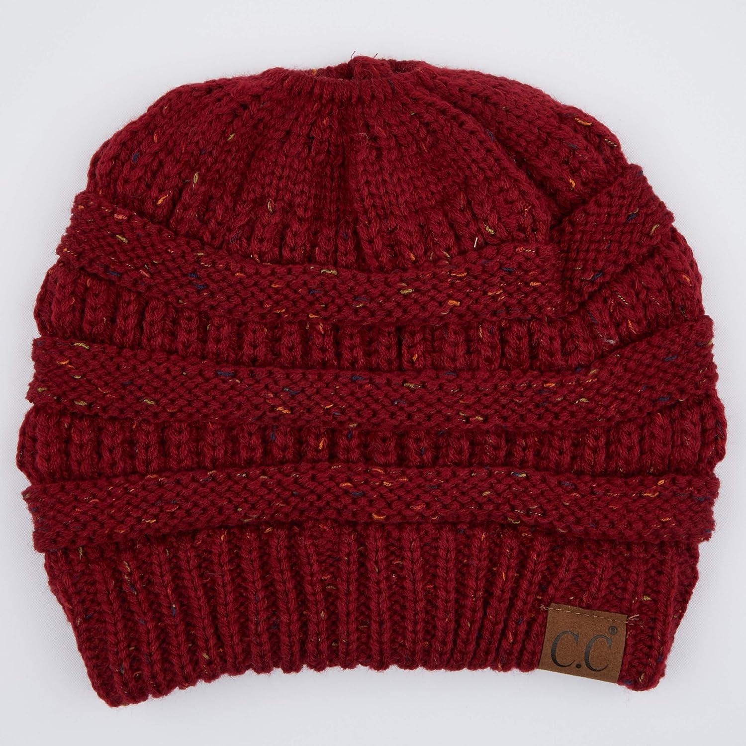imageCC Ribbed Confetti Knit Beanie Tail Hat for Adult MB33Burgundy