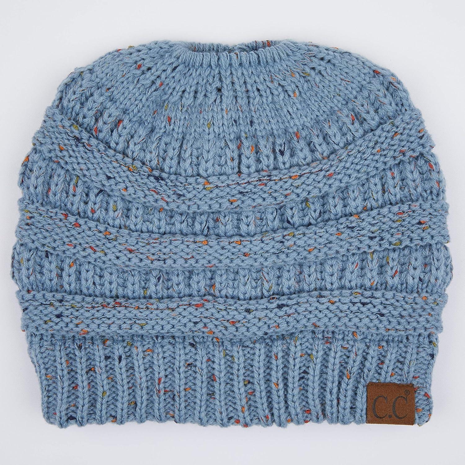 imageCC Ribbed Confetti Knit Beanie Tail Hat for Adult MB33Denim