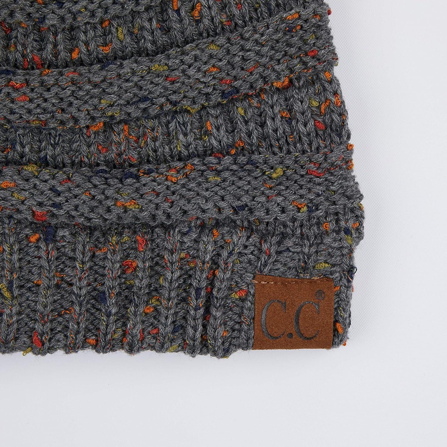 imageCC Ribbed Confetti Knit Beanie Tail Hat for Adult MB33Dk Mel Grey
