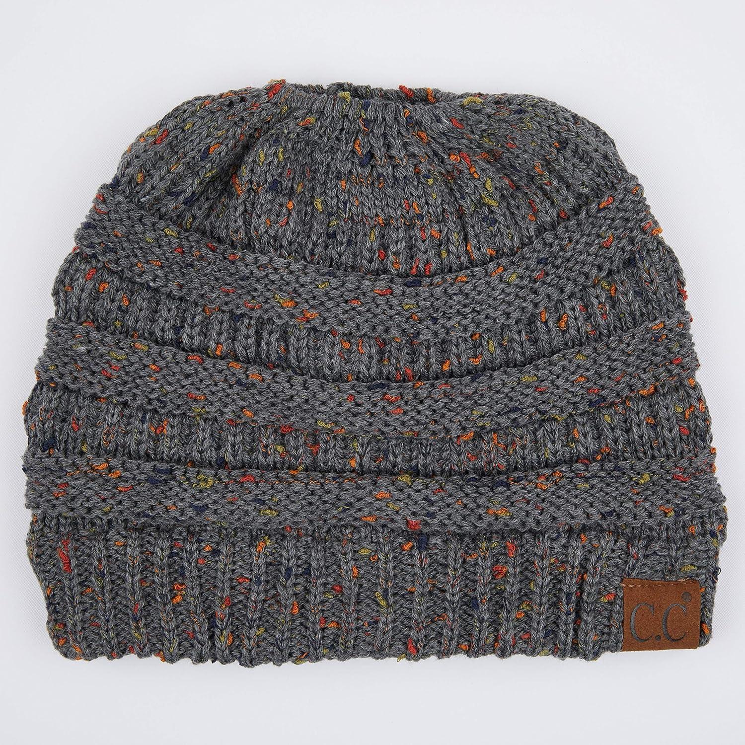 imageCC Ribbed Confetti Knit Beanie Tail Hat for Adult MB33Dk Mel Grey