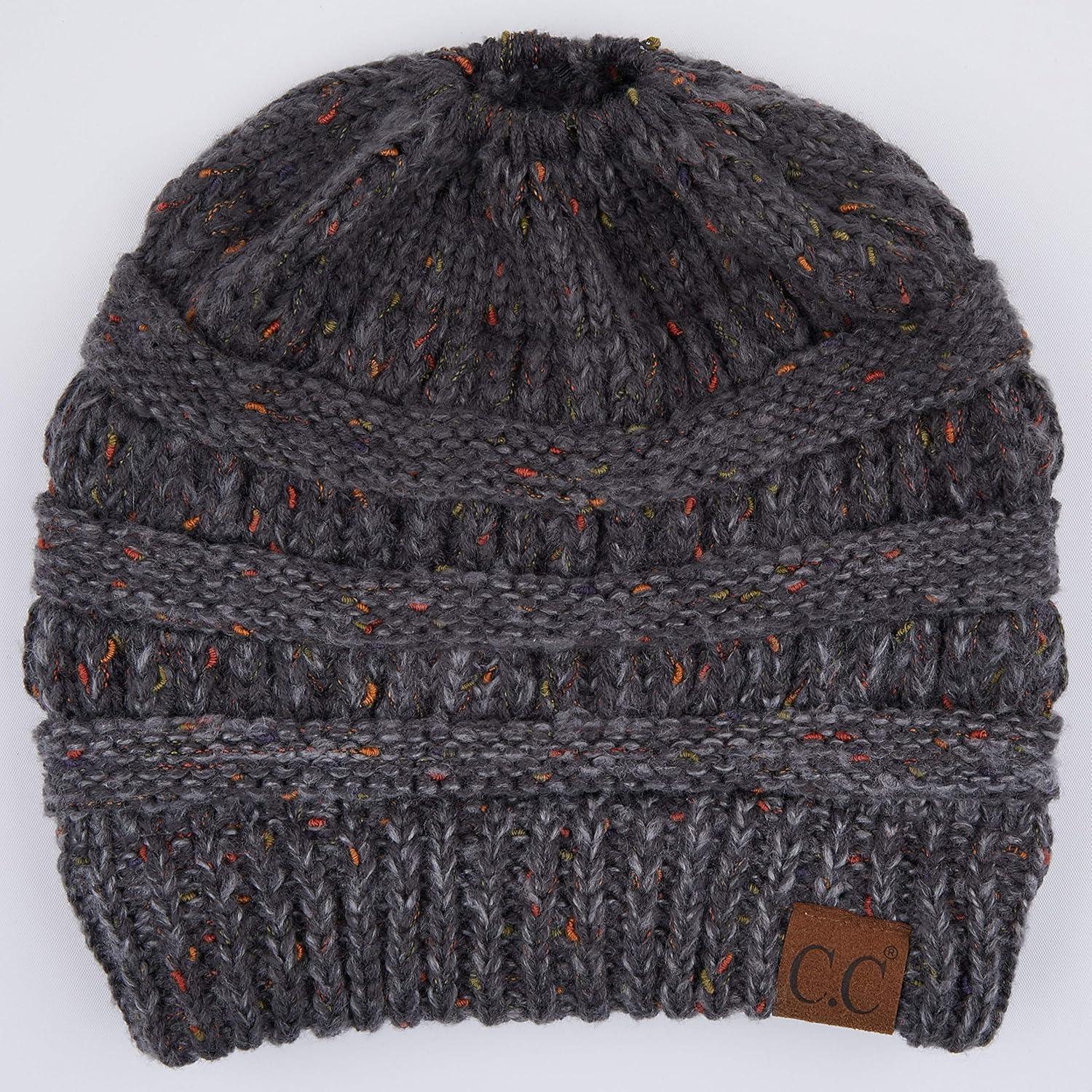 imageCC Ribbed Confetti Knit Beanie Tail Hat for Adult MB33Dkmelgrey Ombre